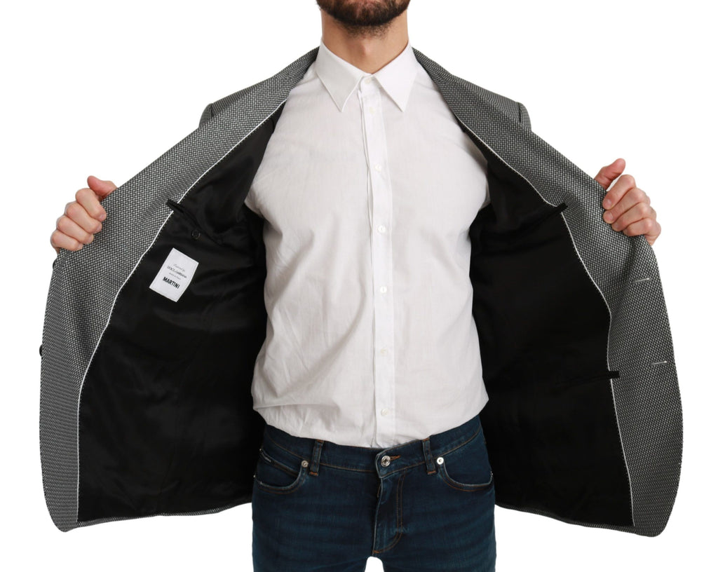 Veste formelle gris slim fit Dolce & Gabbana Martini, blazer élégant pour homme, vue de face avec détails de couture.