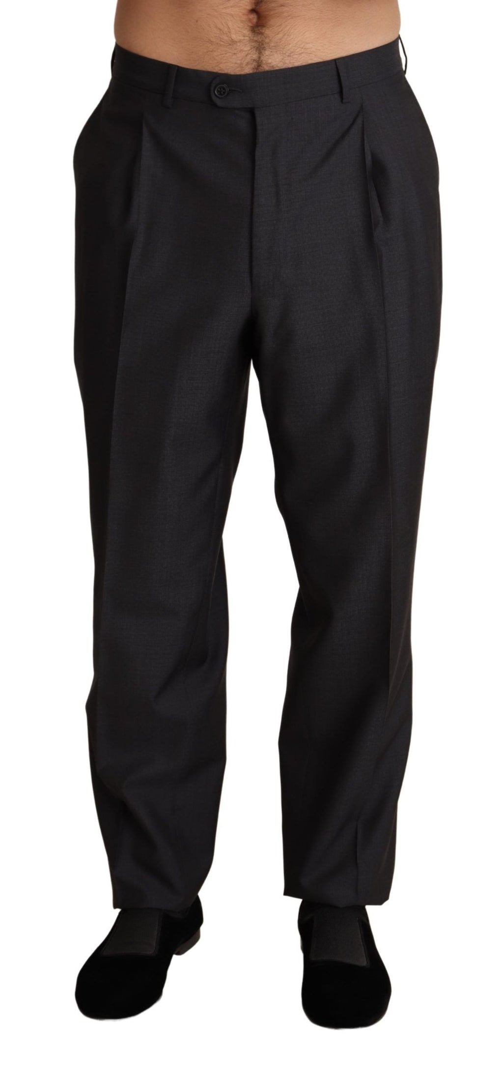 Pantalon de costume gris en laine mélangée Dolce & Gabbana, pantalon formel pour homme avec coupe élégante.