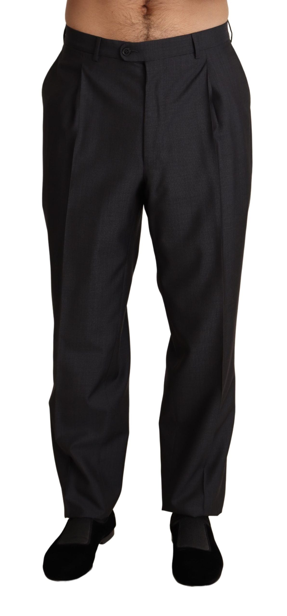 Pantalon de costume gris en laine mélangée Dolce & Gabbana, pantalon formel pour homme avec coupe élégante.