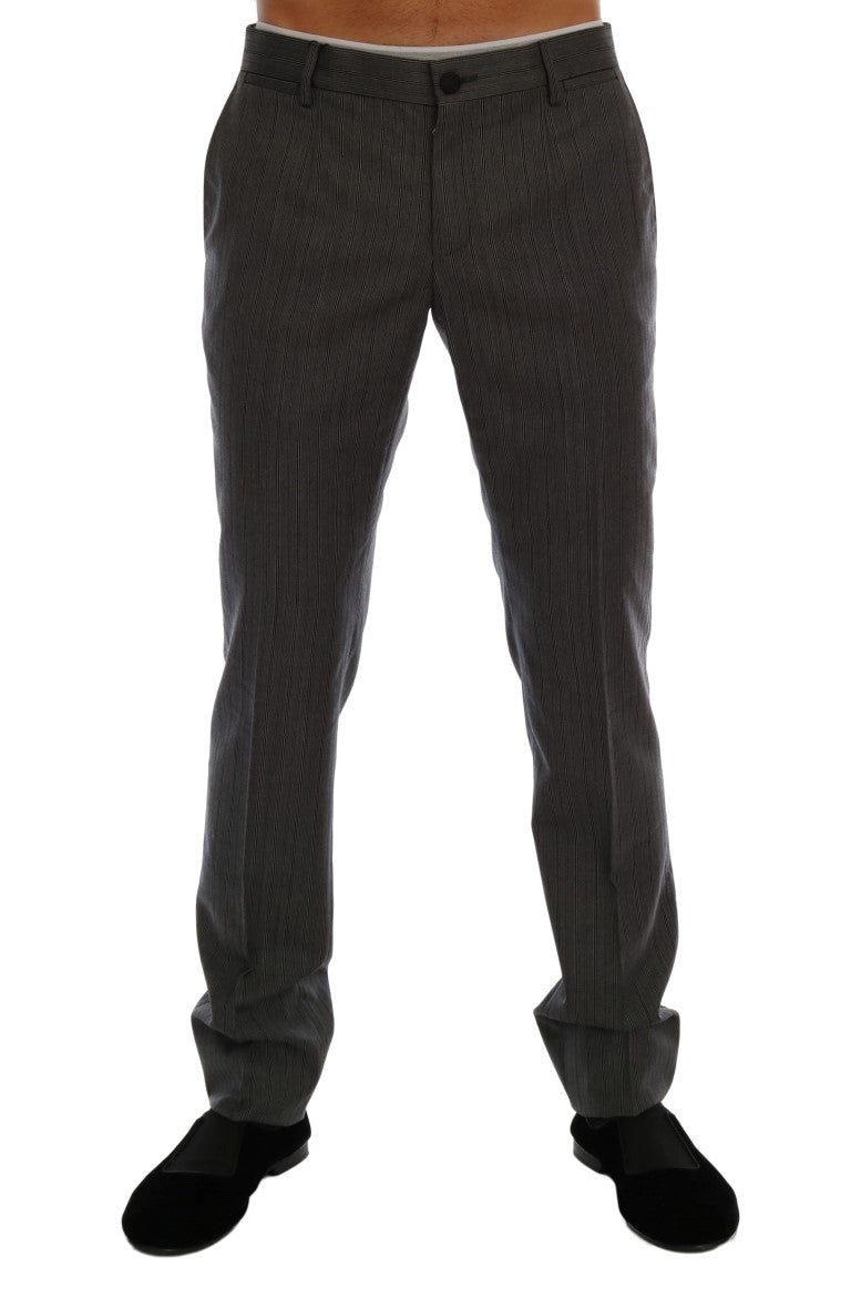Pantalon formel gris en laine à rayures de Dolce & Gabbana, coupe élégante et tissu de qualité.