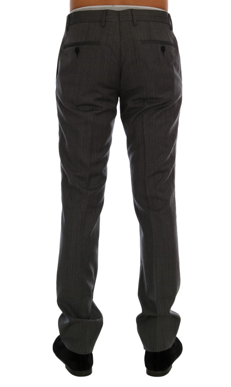 Pantalons formels en laine grise à rayures de Dolce & Gabbana, style élégant et sophistiqué.
