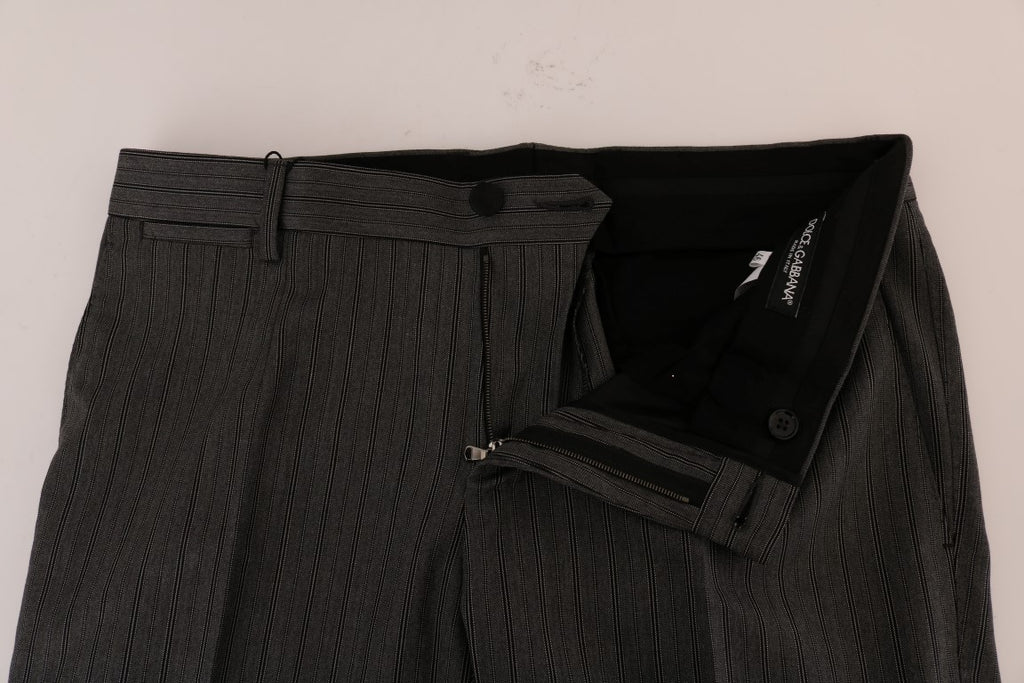 Pantalon formel gris en laine à rayures Dolce & Gabbana, vue de face, élégance et tissu de haute qualité visible.