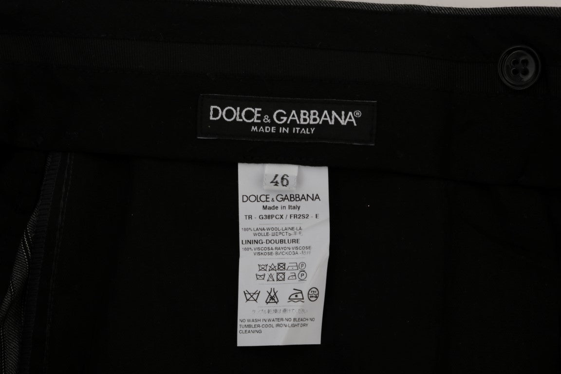Pantalon formel en laine grise à rayures de Dolce & Gabbana, pantalon élégant pour homme.