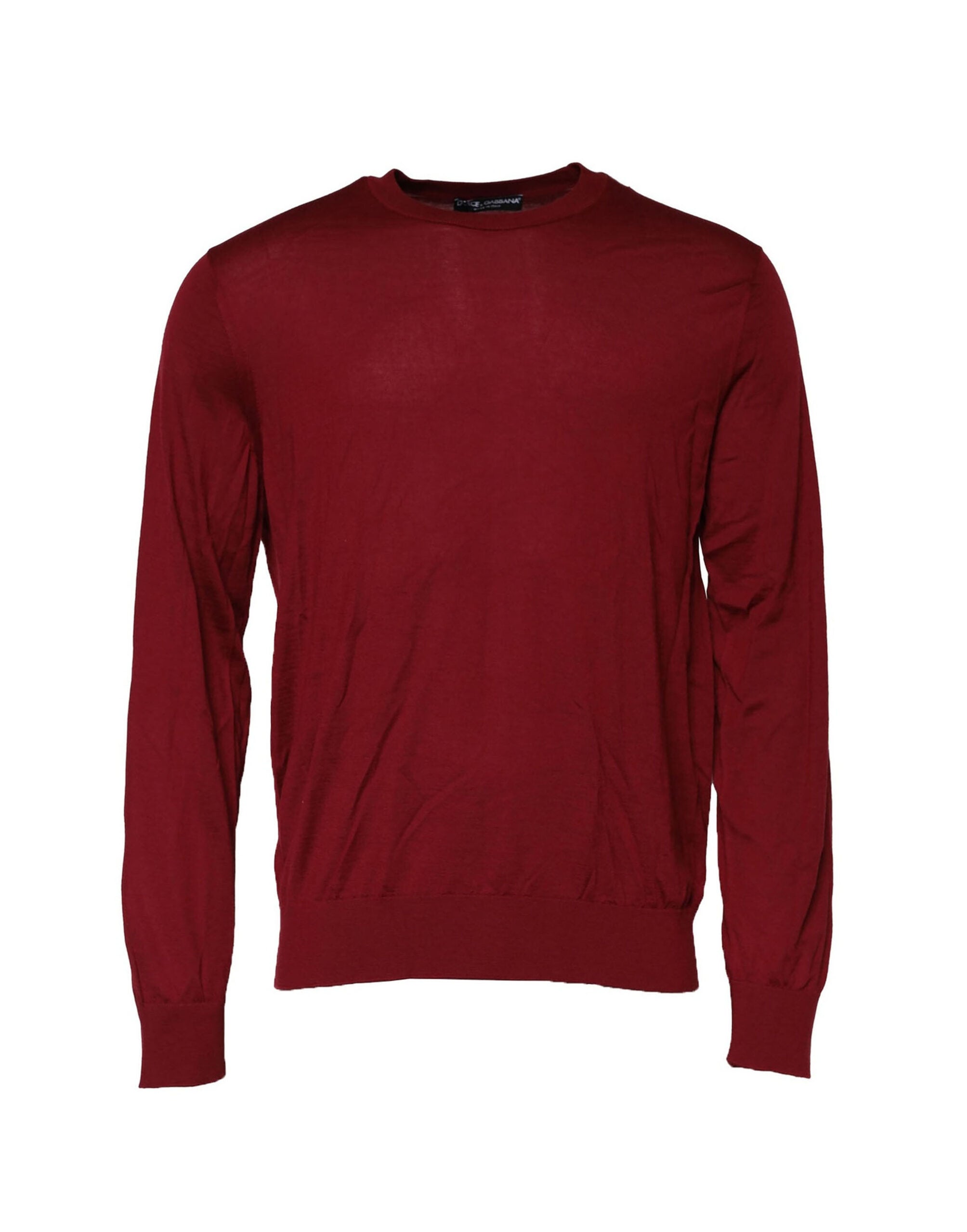 Pull à col rond en cachemire bordeaux de Dolce & Gabbana, pull-over élégant avec logo discret.