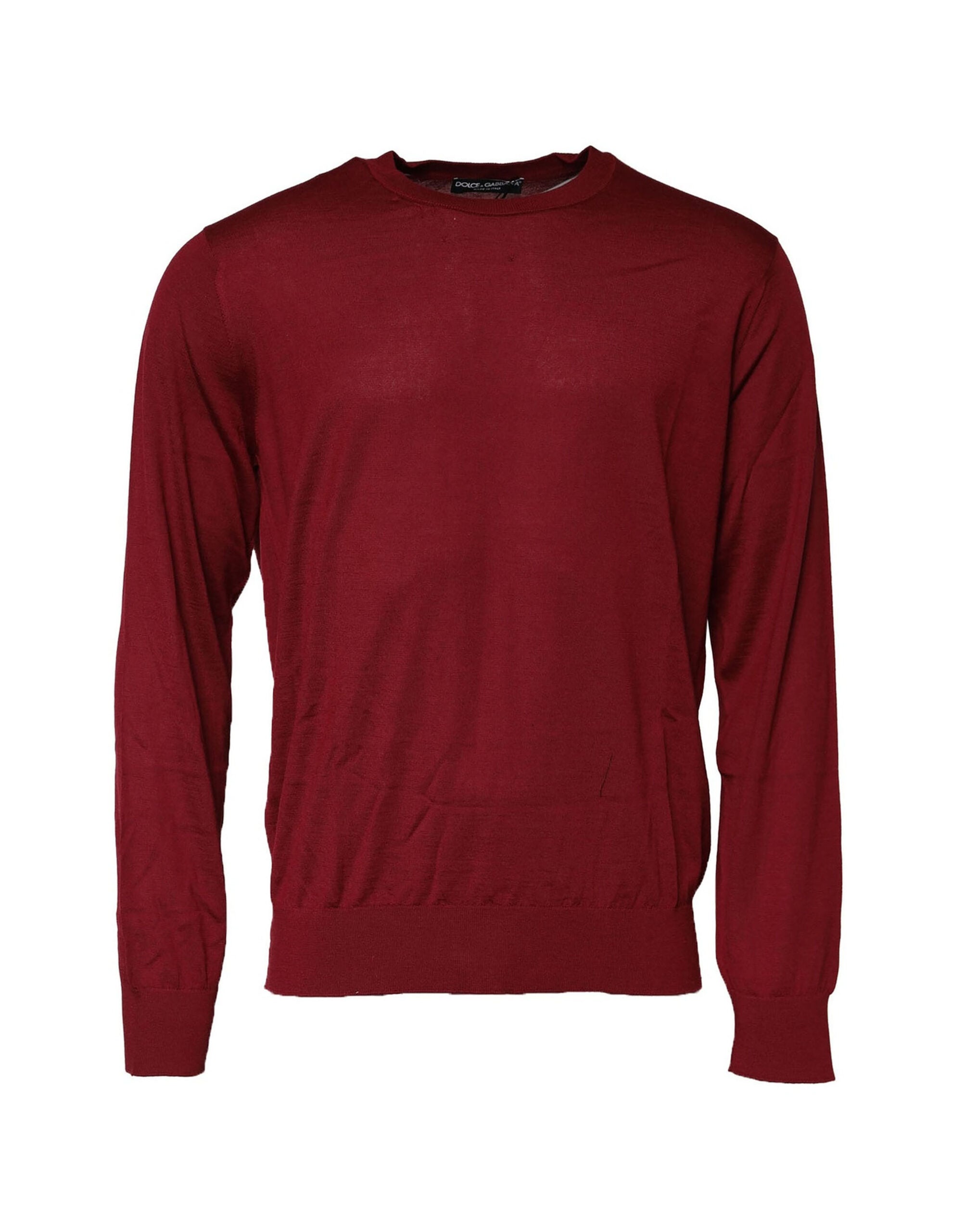 Pull-over en cachemire bordeaux Dolce & Gabbana à col rond, douceur et élégance pour un look sophistiqué.