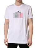 T-shirt blanc pour homme Dolce & Gabbana en coton avec motif code-barres, col rond, style décontracté.