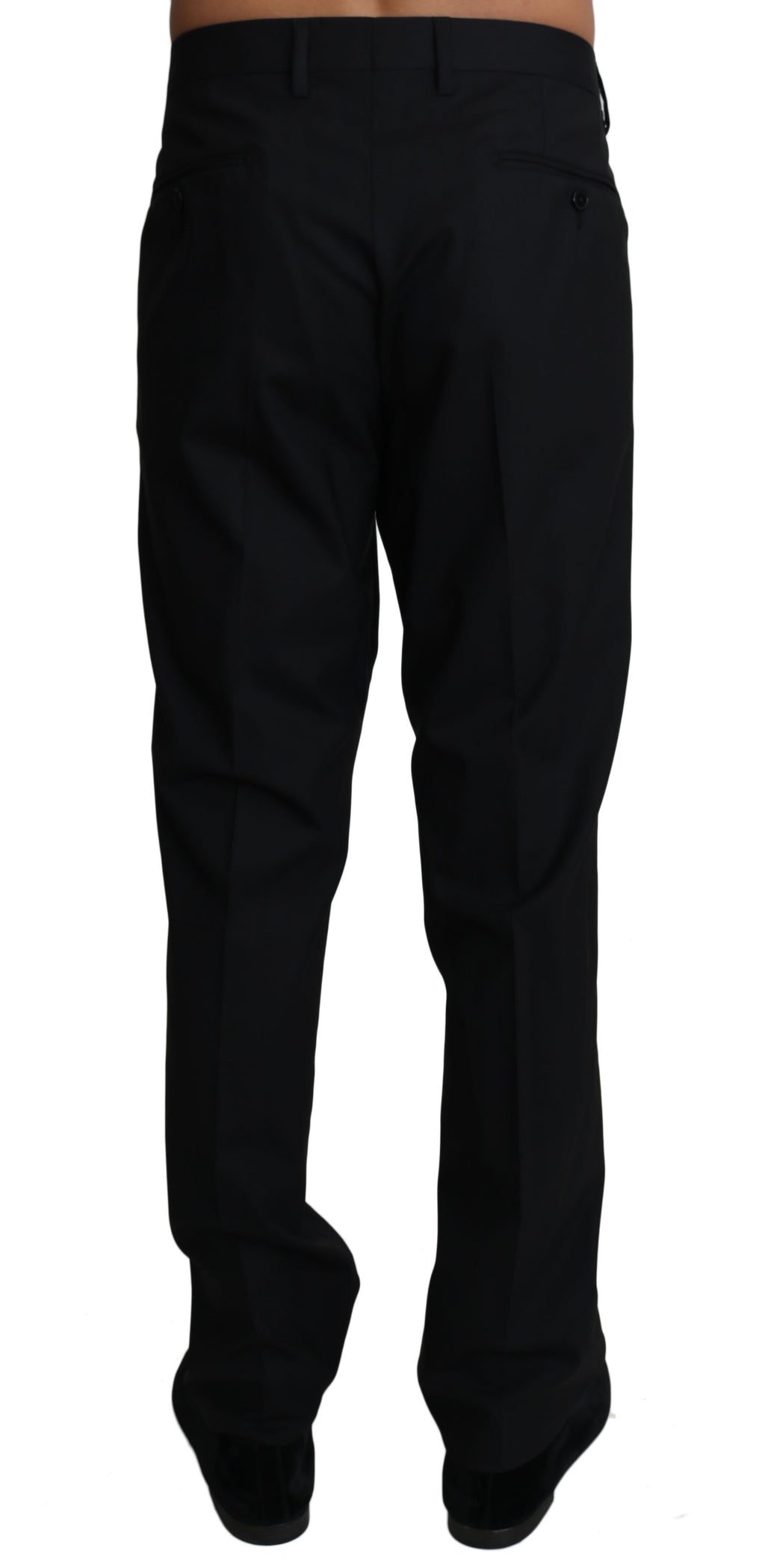 Pantalons Dolce & Gabbana en laine noire extensible, coupe ajustée et élégante pour un style sophistiqué.