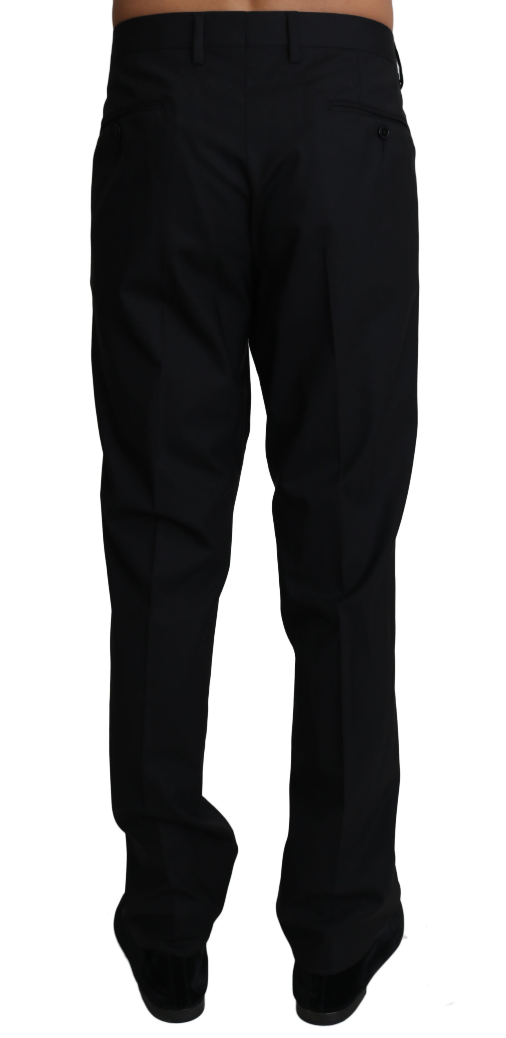 Pantalons Dolce & Gabbana en laine noire extensible, coupe ajustée et élégante pour un style sophistiqué.