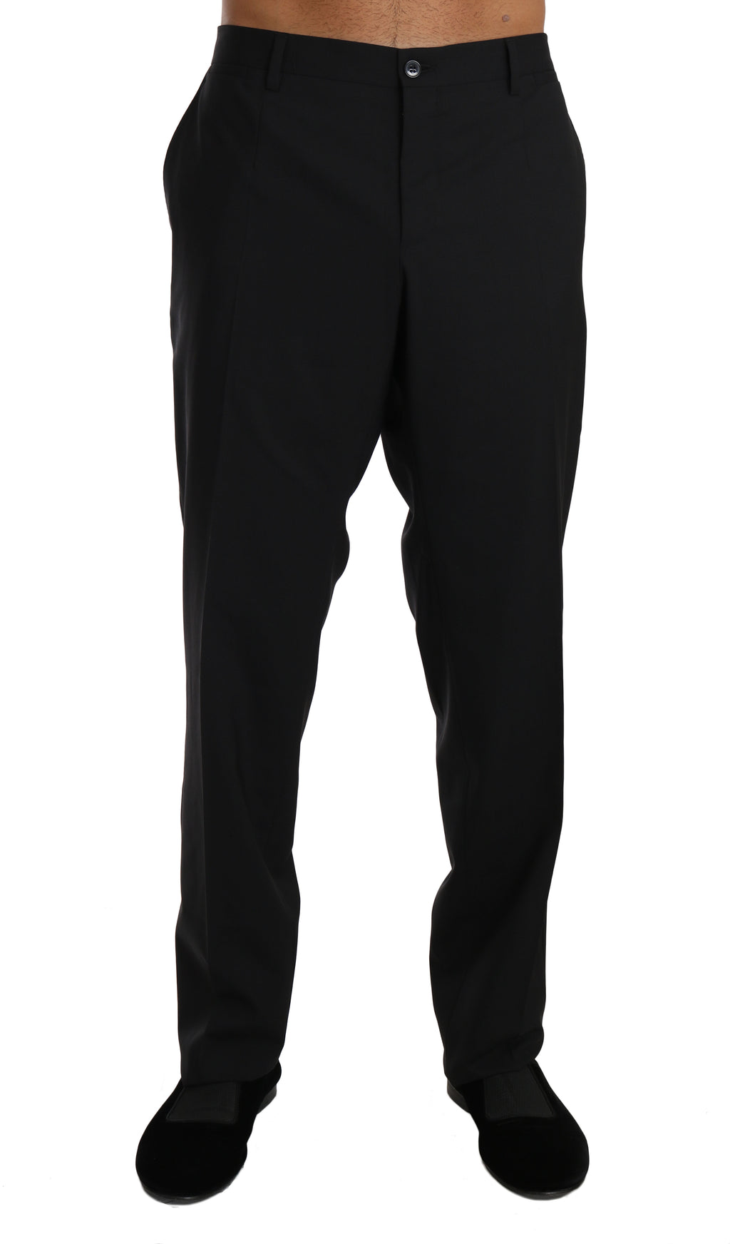 Pantalons formels en laine noire stretch de Dolce & Gabbana, élégants et ajustés pour homme.