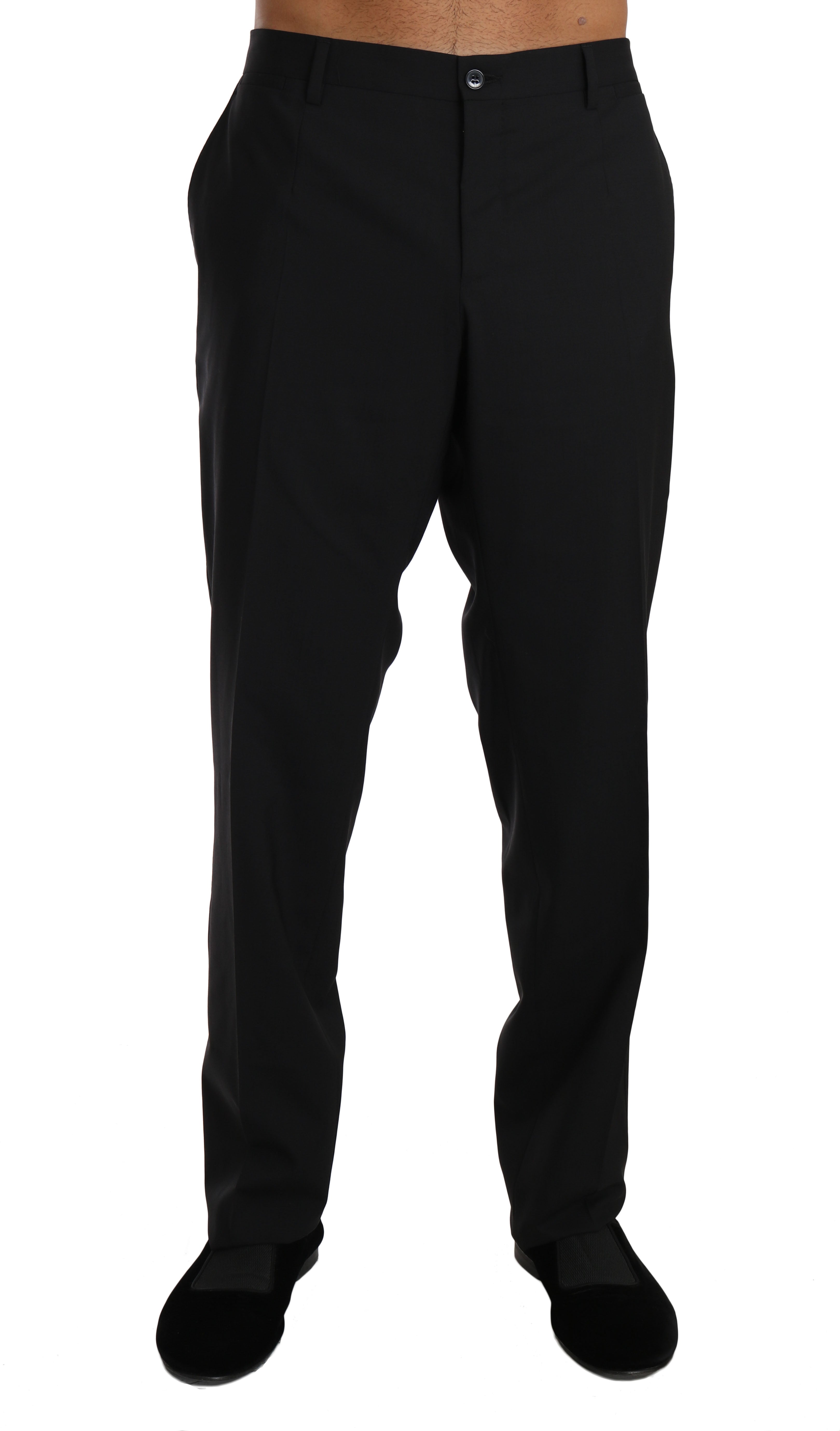 Pantalons formels en laine noire stretch de Dolce & Gabbana, élégants et ajustés pour homme.