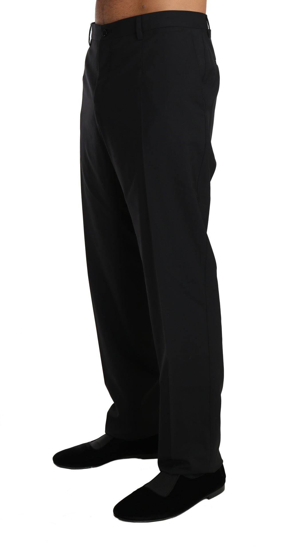 Pantalons formels en laine stretch noire de Dolce & Gabbana, coupe élégante et tissu de haute qualité pour homme.