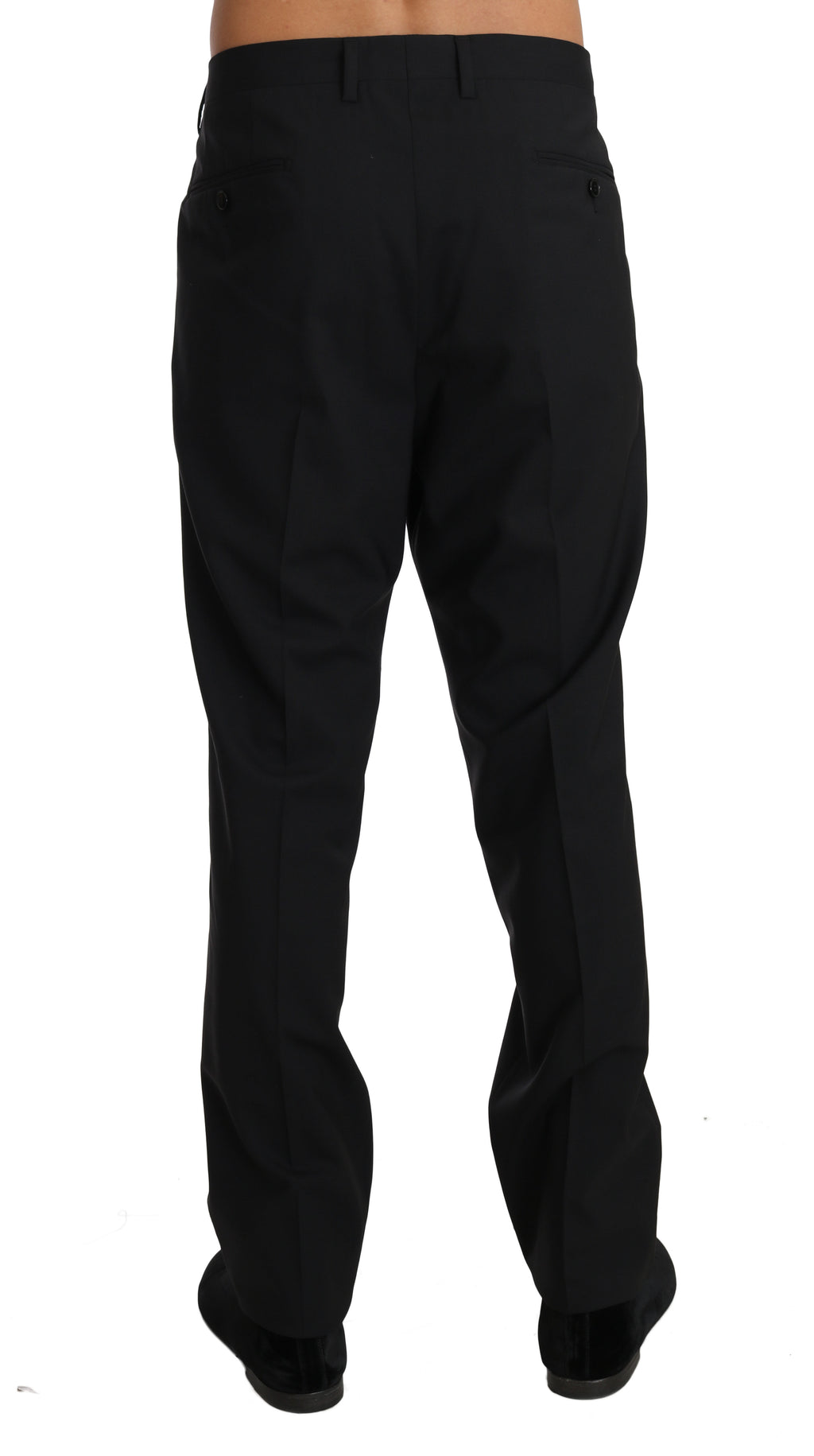 Pantalon formel en laine stretch noire de Dolce & Gabbana, coupe élégante et finition soignée pour homme.