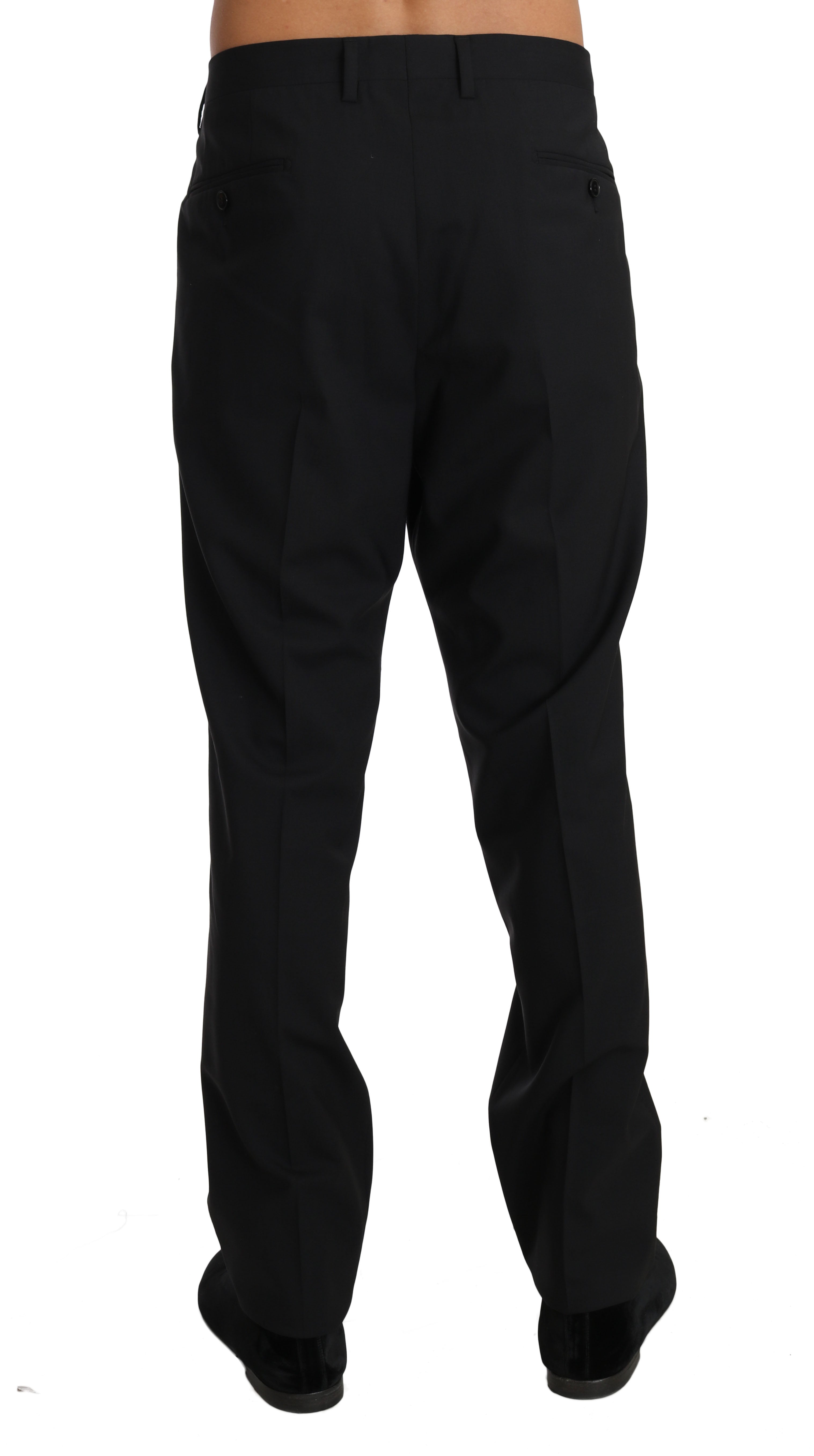 Pantalon formel en laine stretch noire de Dolce & Gabbana, coupe élégante et finition soignée pour homme.