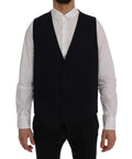 Gilet en laine extensible bleu Dolce & Gabbana STAFF, détail de la texture et de la coupe élégante.