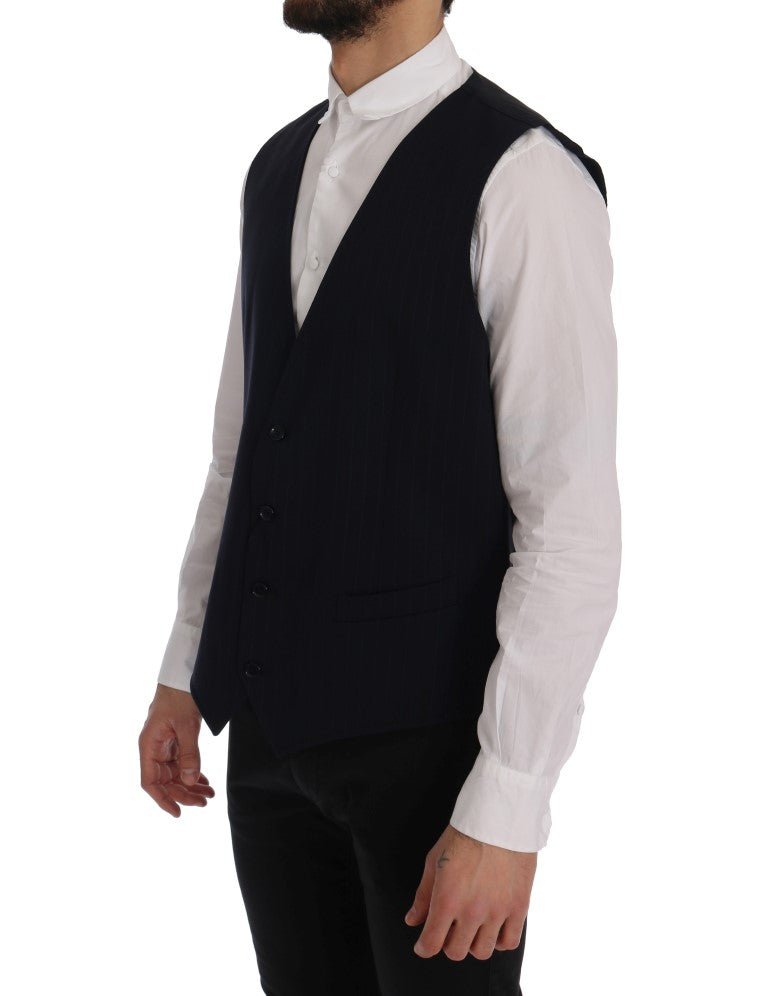 Gilet en laine extensible bleu Dolce & Gabbana STAFF, style élégant et ajusté, porté sur un mannequin.