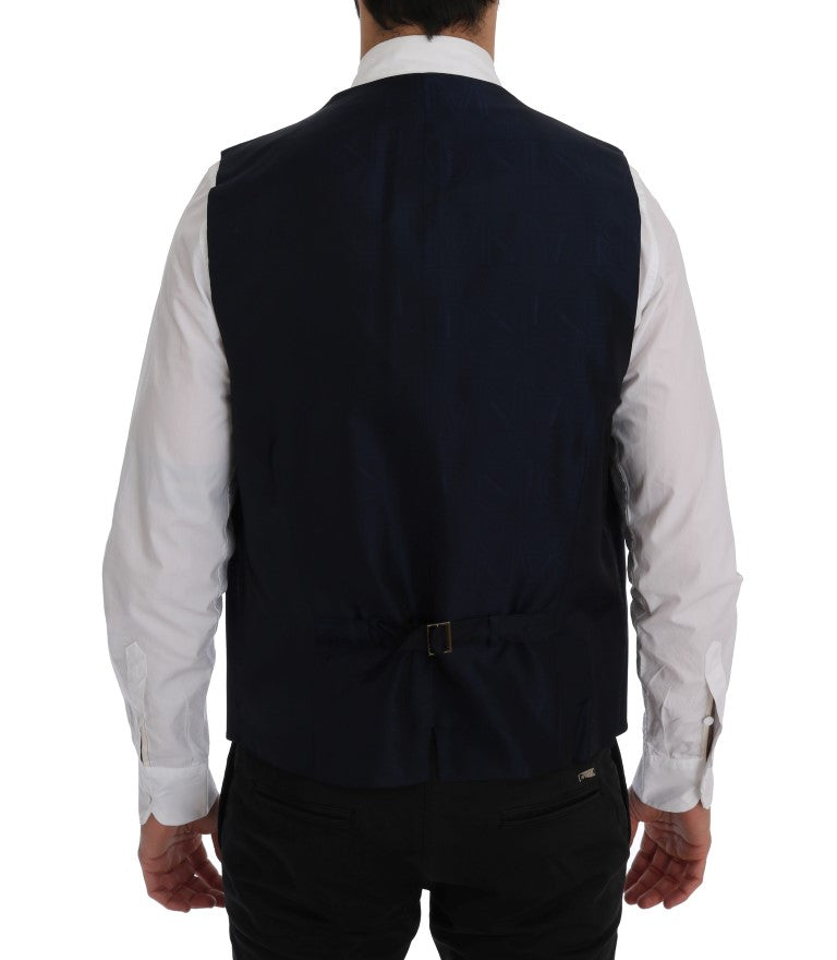 Gilet en laine extensible bleu Dolce & Gabbana STAFF, style élégant et ajusté, porté sur un mannequin.