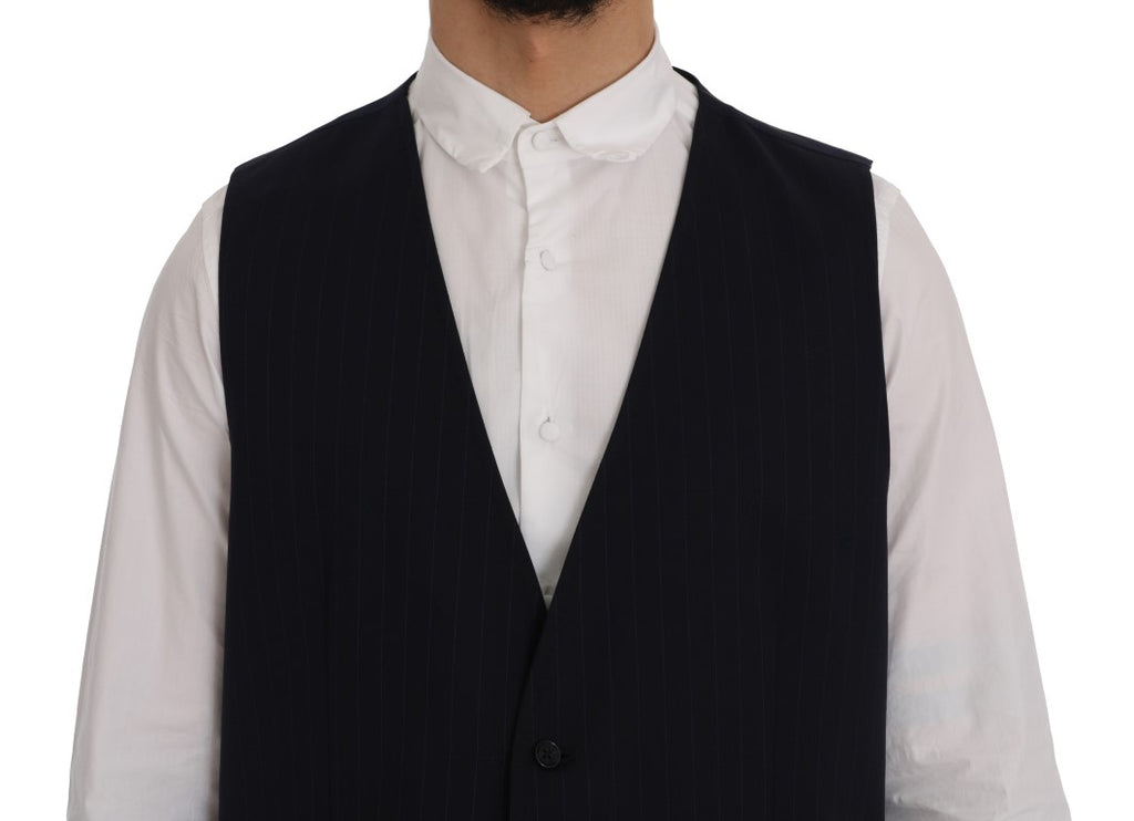 Gilet en laine extensible bleu Dolce & Gabbana STAFF, coupe ajustée et détails élégants, pour homme.