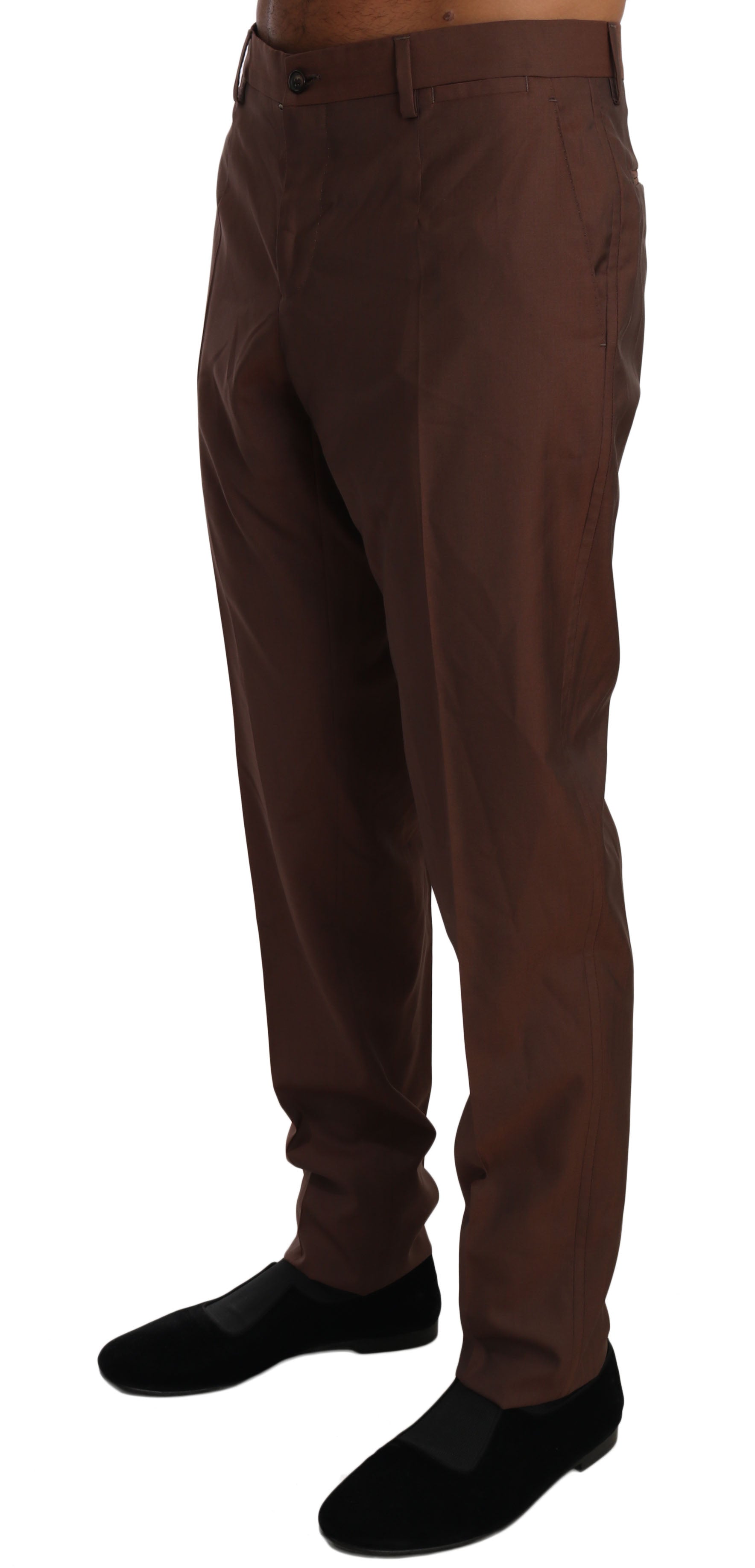 Pantalons formels en laine et soie marron de Dolce & Gabbana, vêtements élégants pour occasion spéciale.