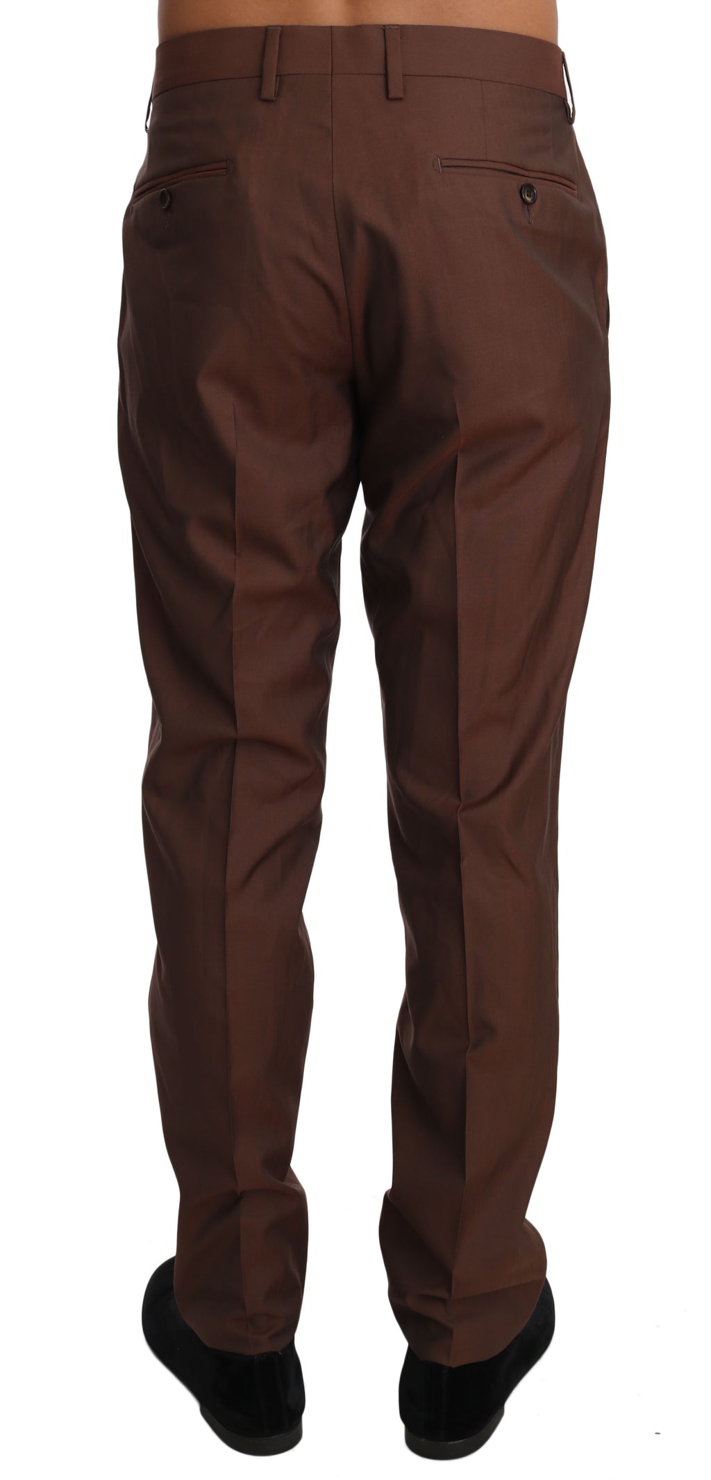 Pantalon formel en laine et soie marron de Dolce & Gabbana, style élégant pour homme.