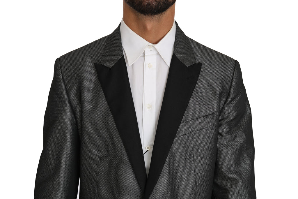 Costume deux pièces Dolce & Gabbana gris à motif pour homme, veste et pantalon élégants, style sophistiqué.