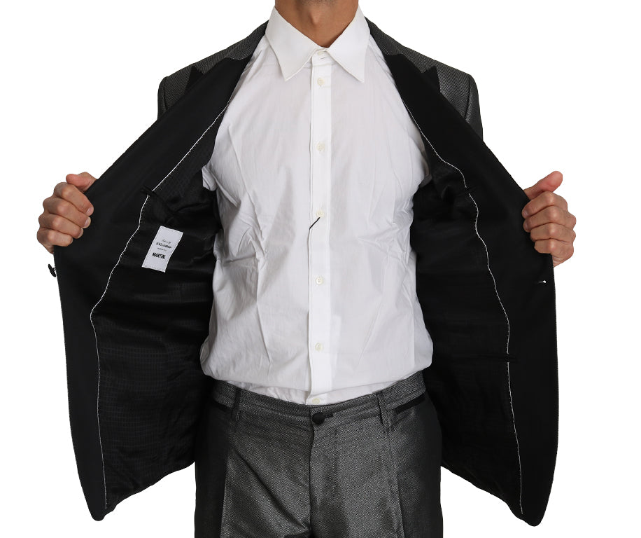 Costume deux pièces Dolce & Gabbana gris à motif élégant, costume Martini pour homme, veste et pantalon raffinés.
