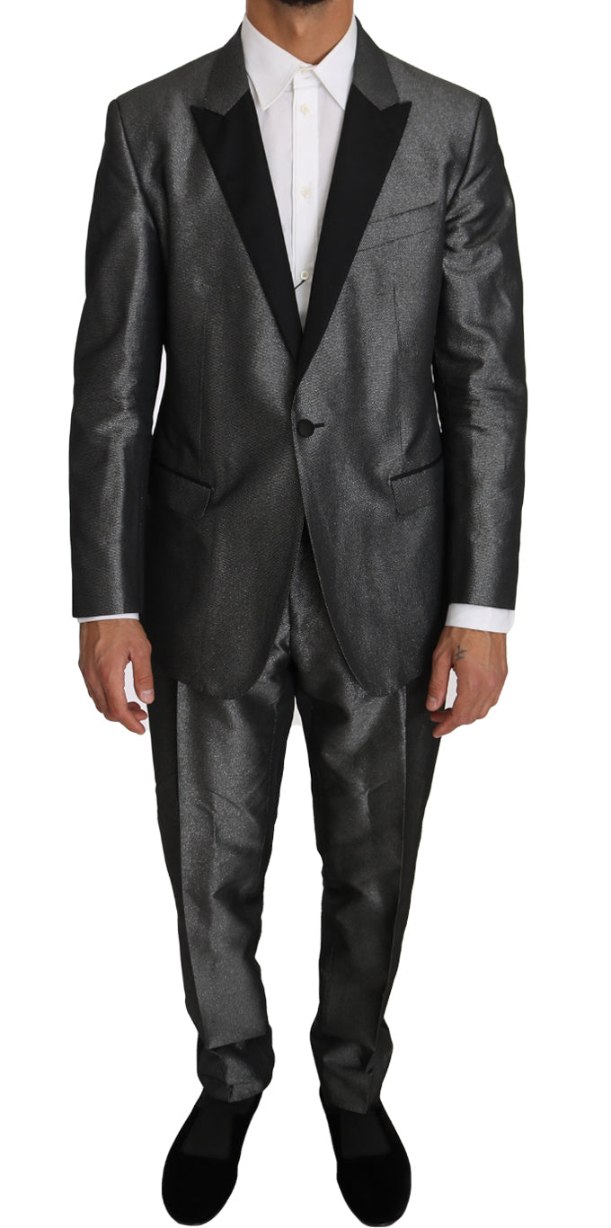 Costume deux pièces Dolce & Gabbana gris à motif pour homme, élégant et moderne, vu en détail dans l'image.