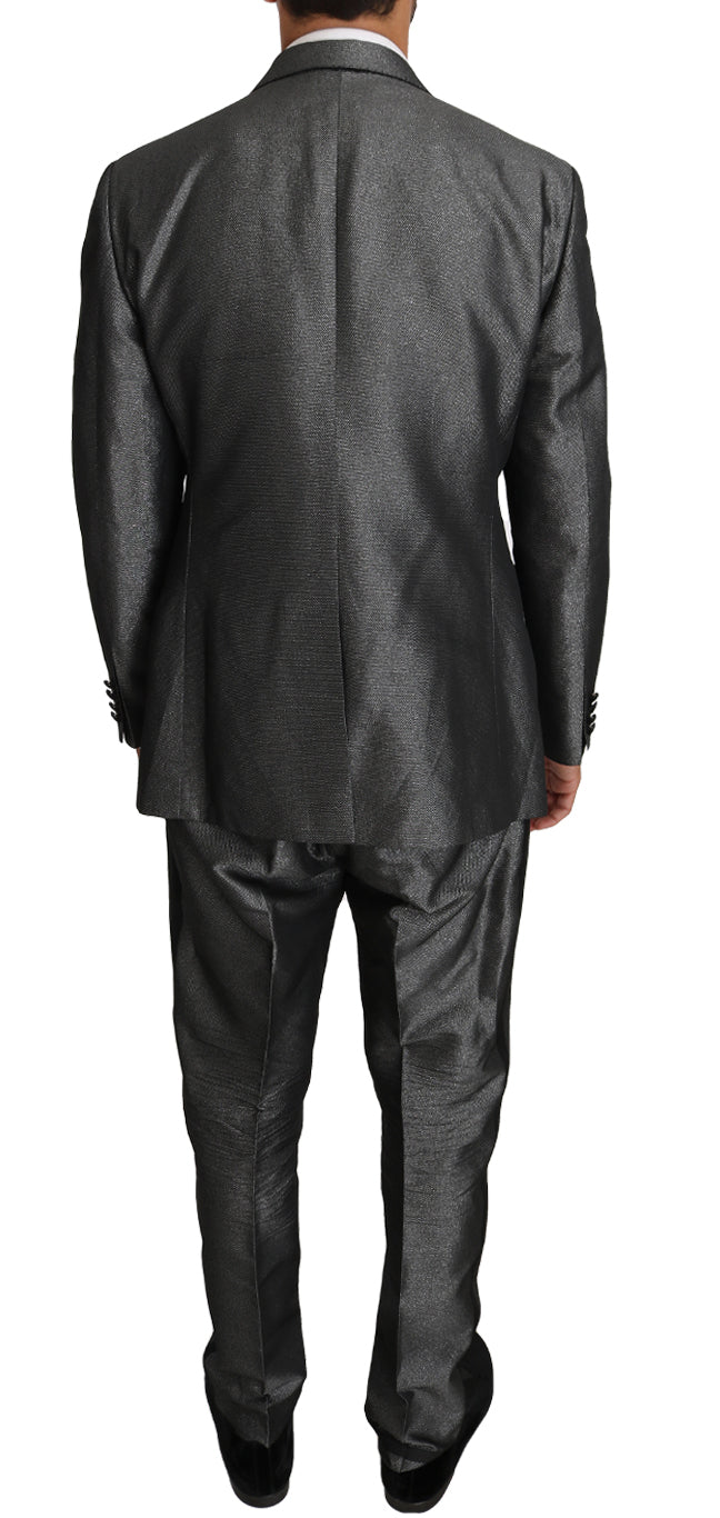 Costume deux pièces Dolce & Gabbana gris à motifs pour homme, veste et pantalon élégants, vue de face.