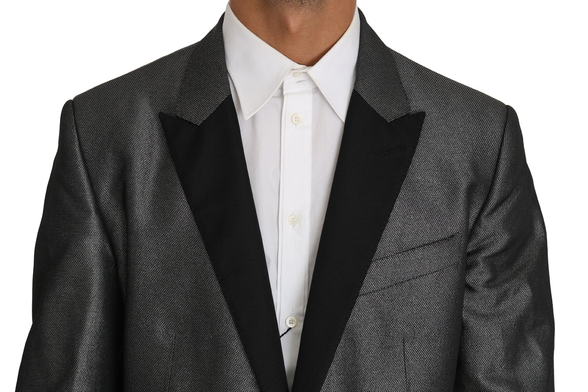 Costume deux pièces Dolce & Gabbana gris à motifs, élégant et moderne, adapté pour occasions formelles.