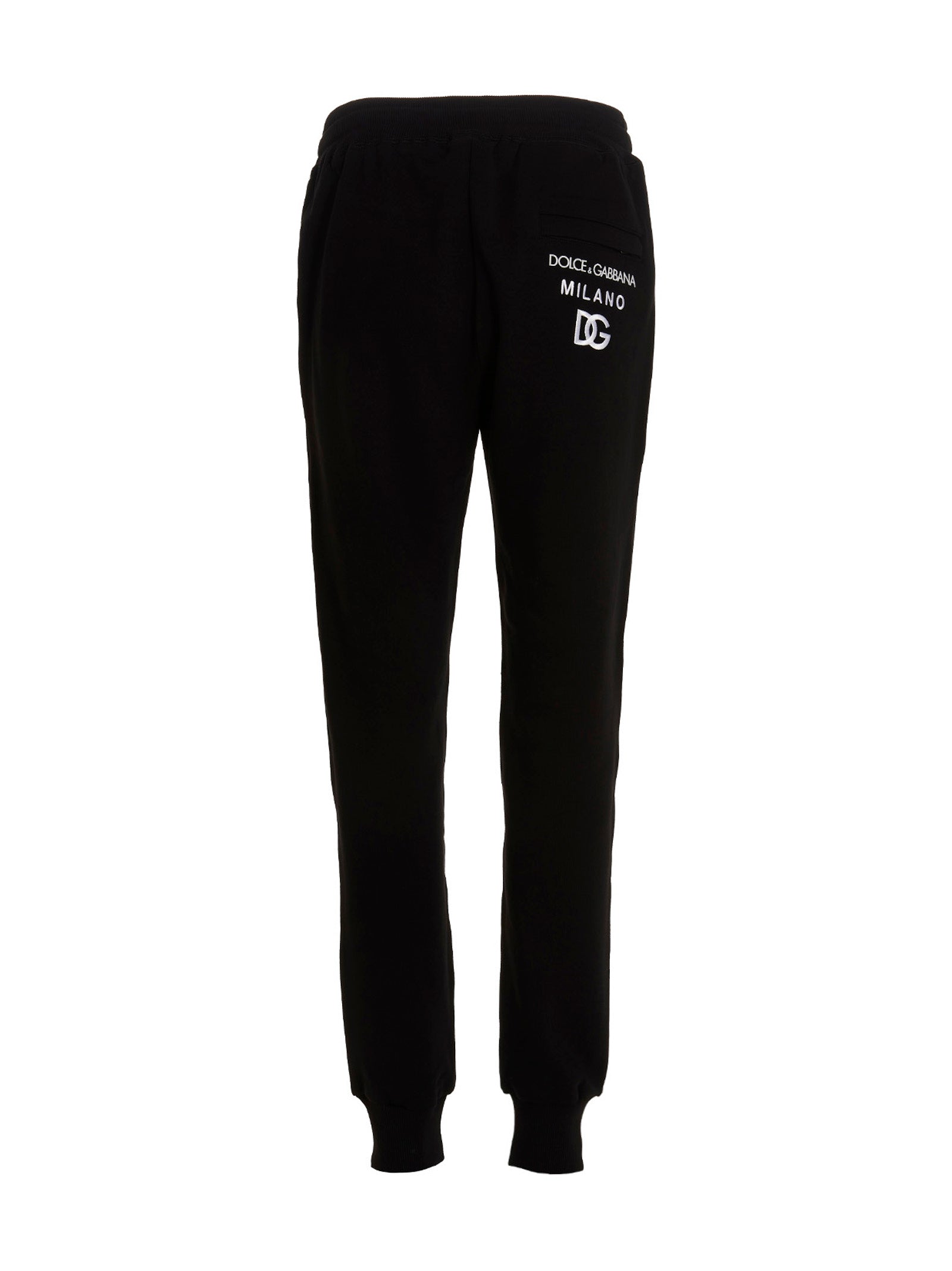 Pantalons de jogging en coton noir Dolce & Gabbana pour homme, vêtements de sport confortables et élégants, vus de face.