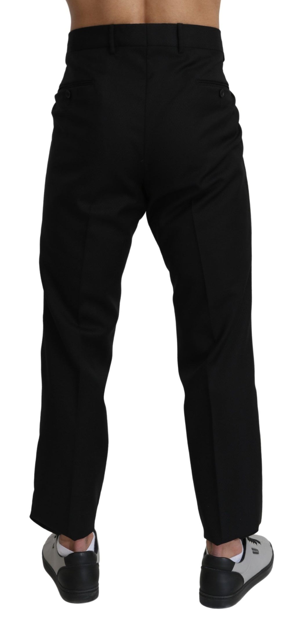 Pantalon formel noir en coton et laine Dolce & Gabbana, style élégant avec coupe classique pour homme.