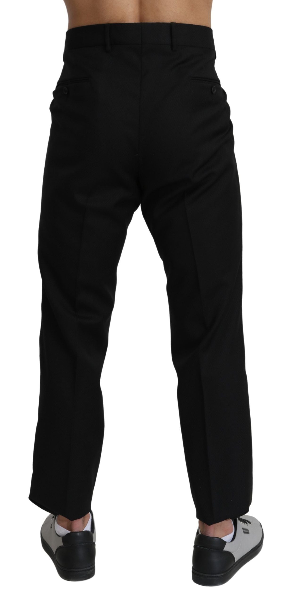 Pantalon formel noir en coton et laine Dolce & Gabbana, style élégant avec coupe classique pour homme.
