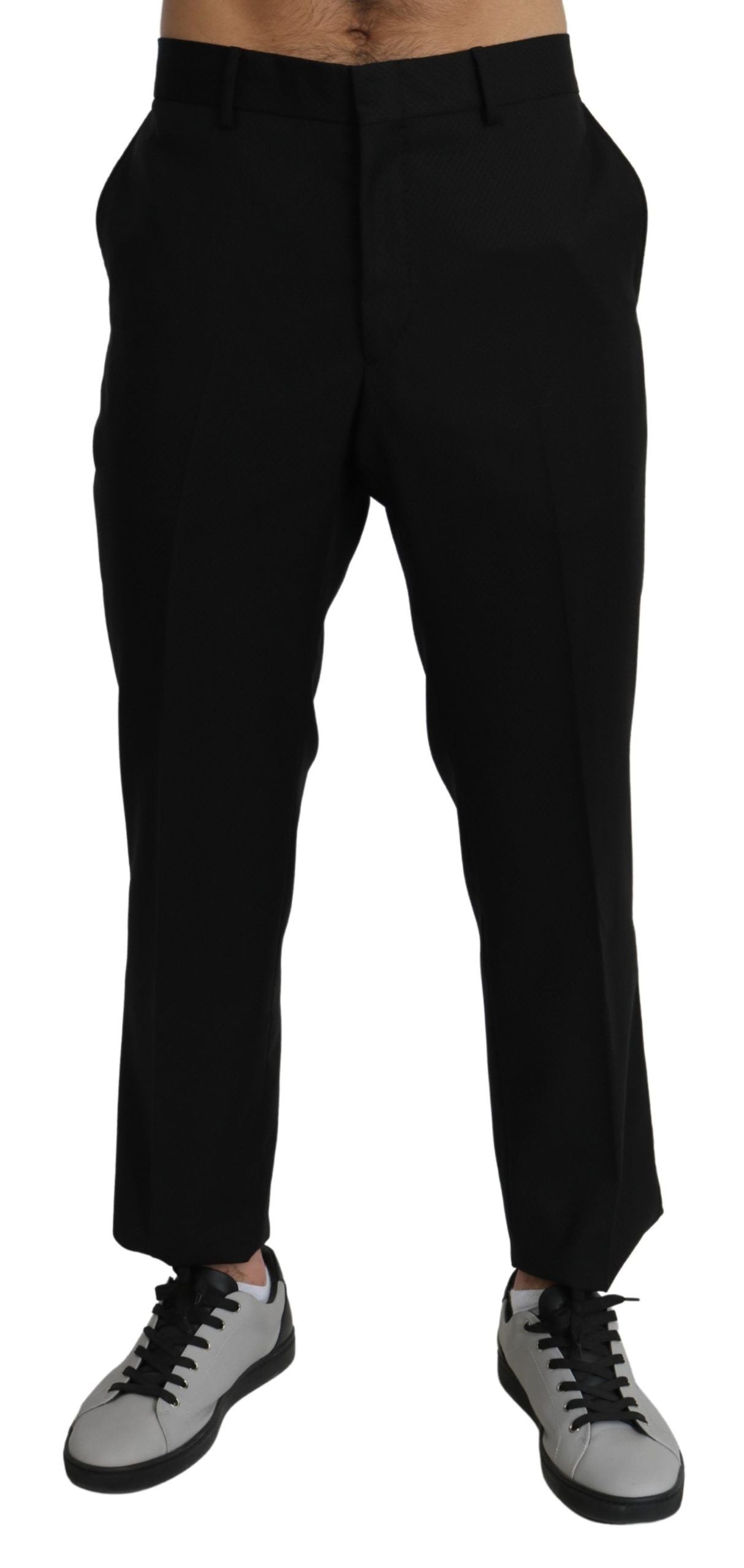 Pantalons de costume noirs en coton et laine Dolce & Gabbana, pantalons formels élégants pour hommes.