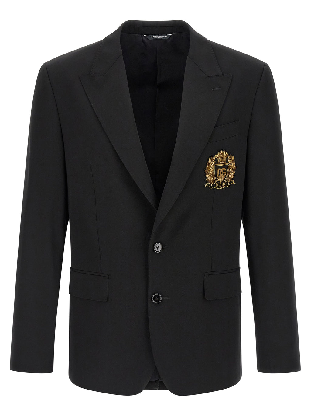 Veste blazer en laine vierge noire Dolce & Gabbana, coupe classique, détails élégants, portée élégante et sophistiquée.