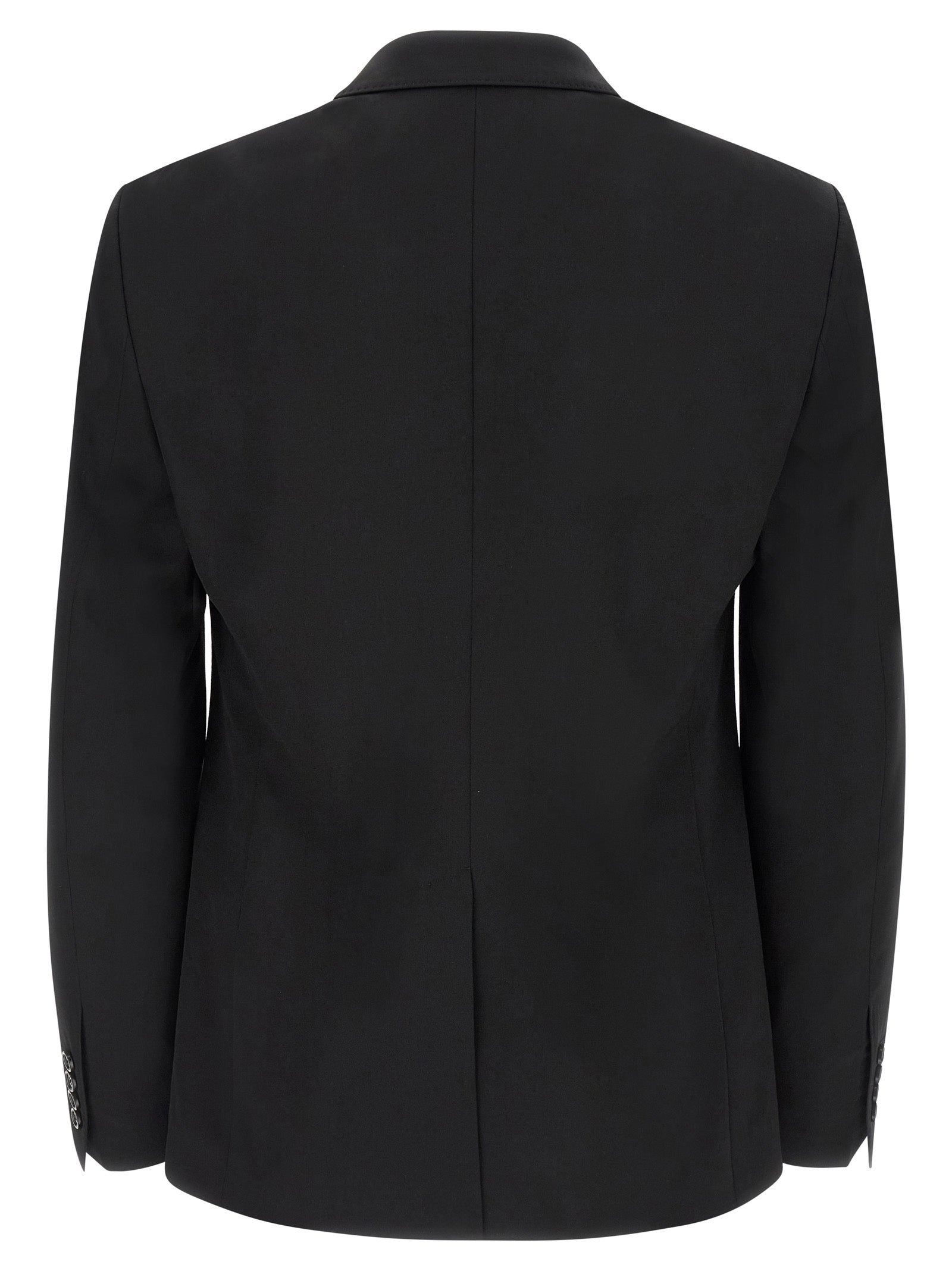 Veste blazer en laine vierge noire de Dolce & Gabbana, coupe élégante et style sophistiqué pour homme ou femme.