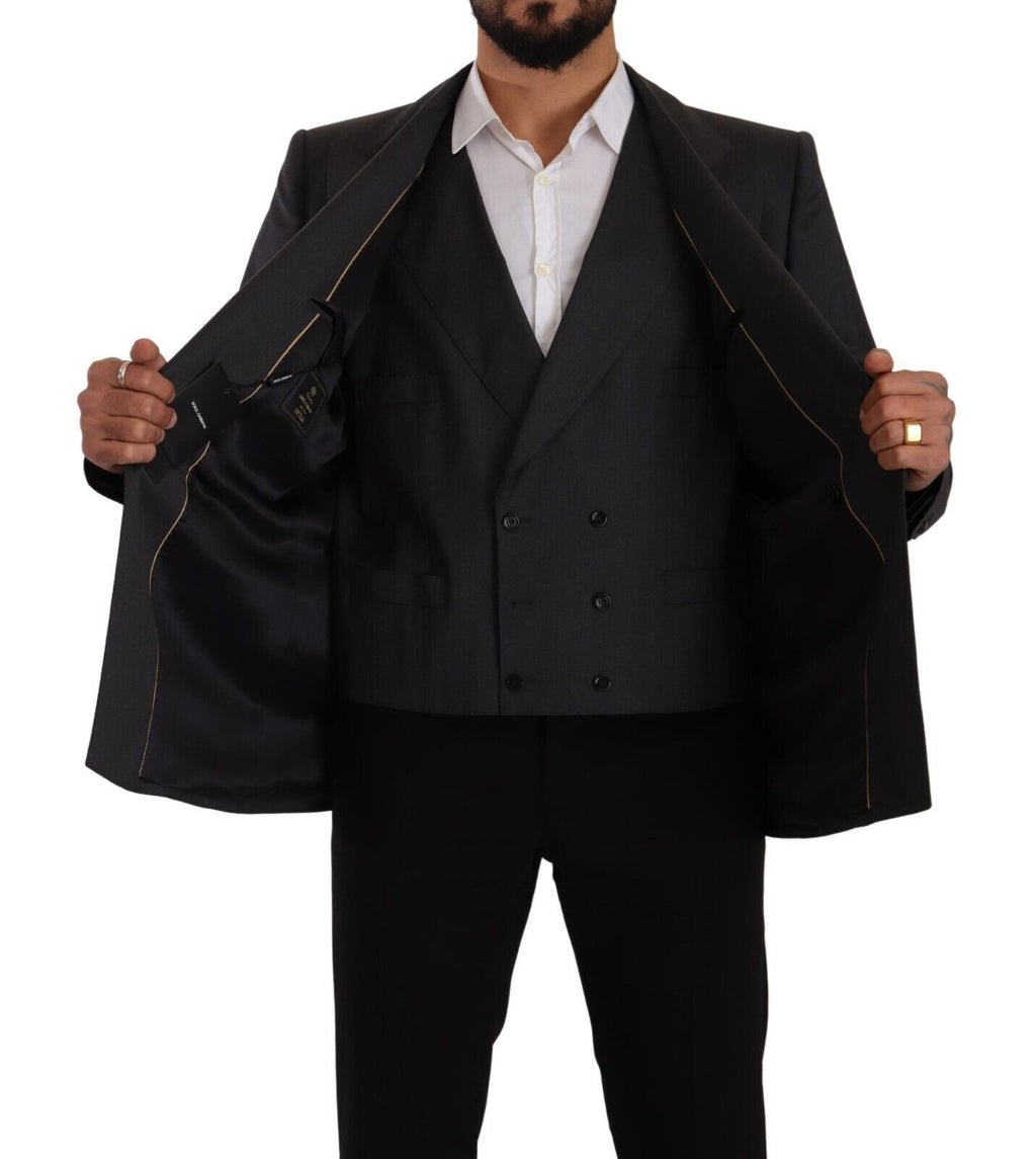 Veste Dolce & Gabbana Sicilia gris à double boutonnage, blazer 2 pièces élégant pour homme, vue en gros plan.