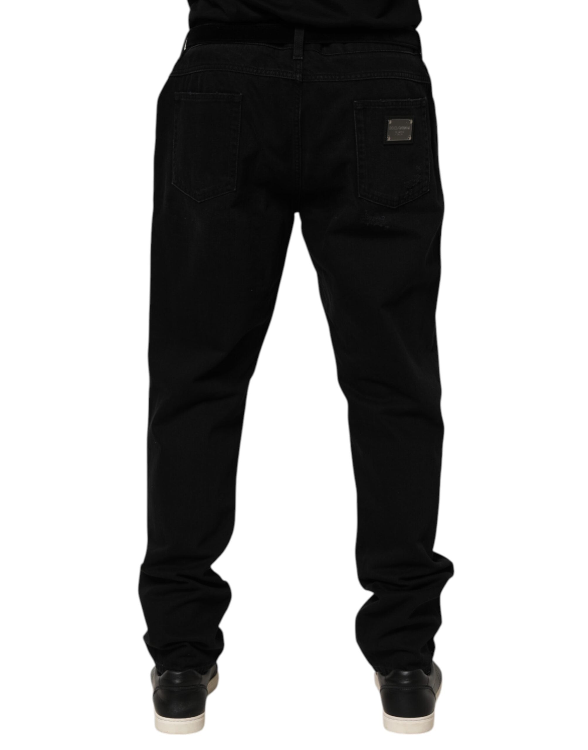 Pantalon homme en jean regular en coton noir de Dolce & Gabbana, style classique et coupe ajustée.