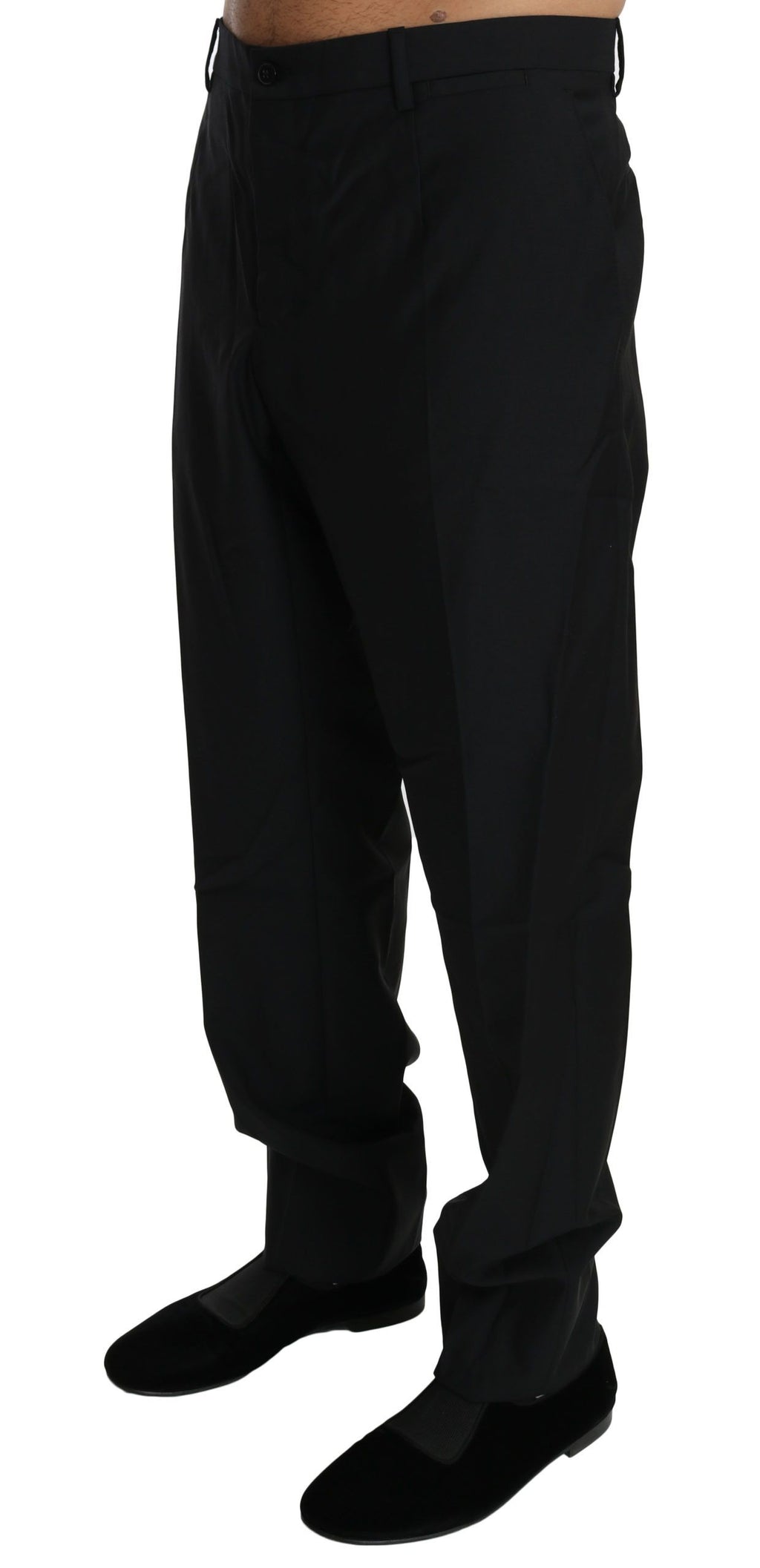 Pantalon de costume noir pour homme de marque Dolce & Gabbana, tissu en laine élégant et coupe formelle.