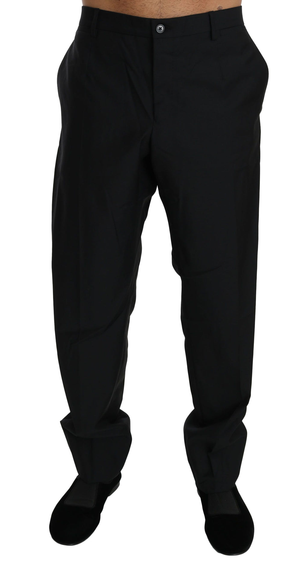 Pantalon homme noir Dolce & Gabbana en laine, pantalon de costume formel pour hommes, style élégant et sophistiqué.
