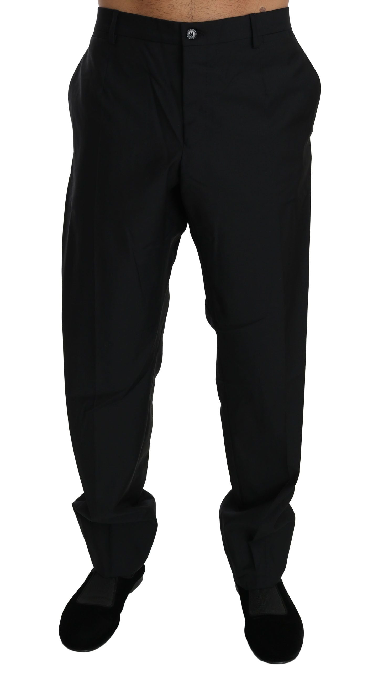 Pantalon homme noir Dolce & Gabbana en laine, pantalon de costume formel pour hommes, style élégant et sophistiqué.