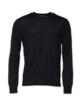 Pull à manches longues noir Dolce & Gabbana avec col rond, pull-over élégant en laine.