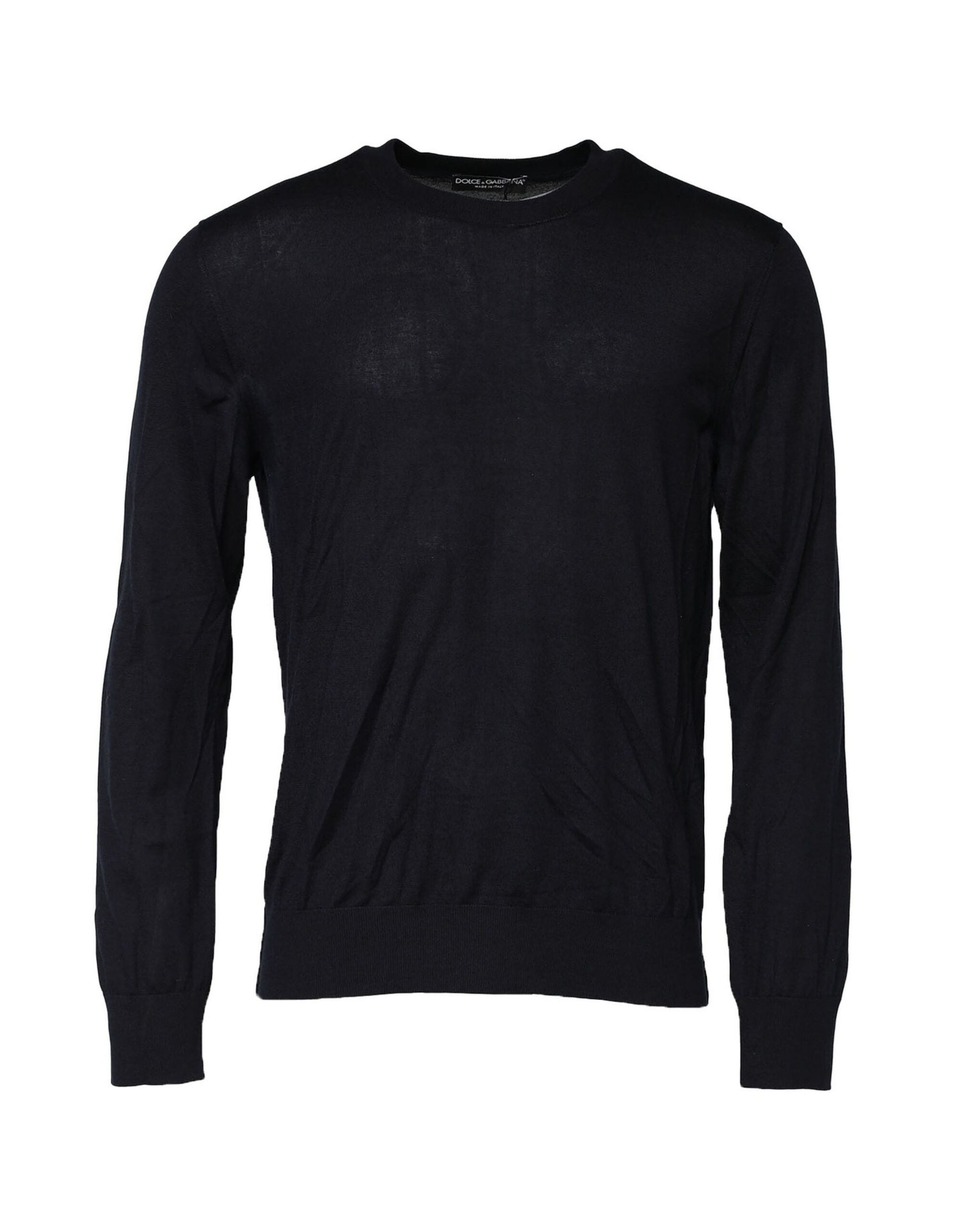 Pull à manches longues noir Dolce & Gabbana avec col rond, pull-over élégant en laine.
