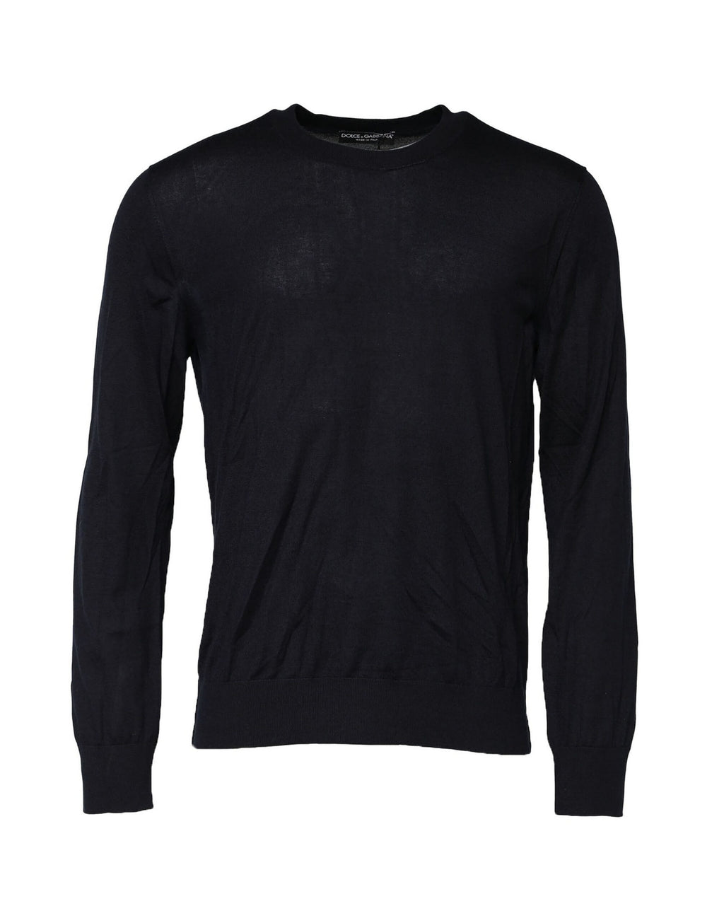 Pull à manches longues Dolce & Gabbana en noir, col rond, en maille douce, porté sur un mannequin.