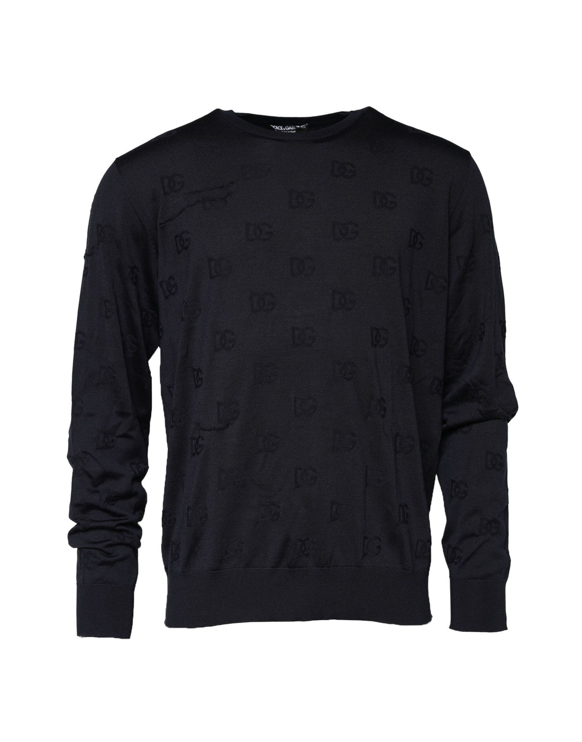 Sweatshirt noir en soie Dolce & Gabbana avec col ras du cou, style élégant et confortable, vue de face.