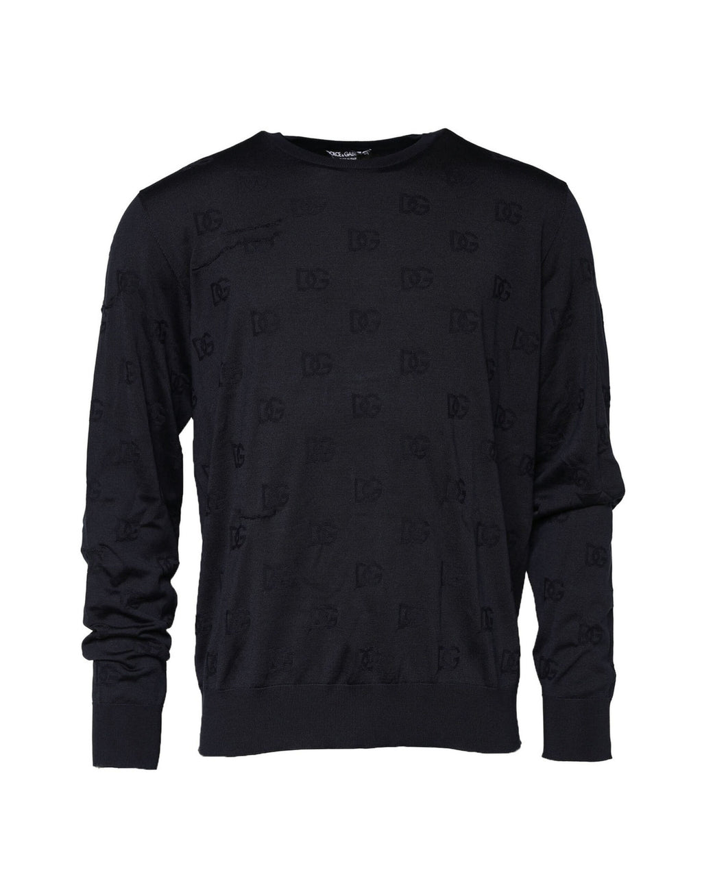 Sweatshirt Dolce & Gabbana en soie noire à col rond, pull décontracté avec manches longues et logo discret.