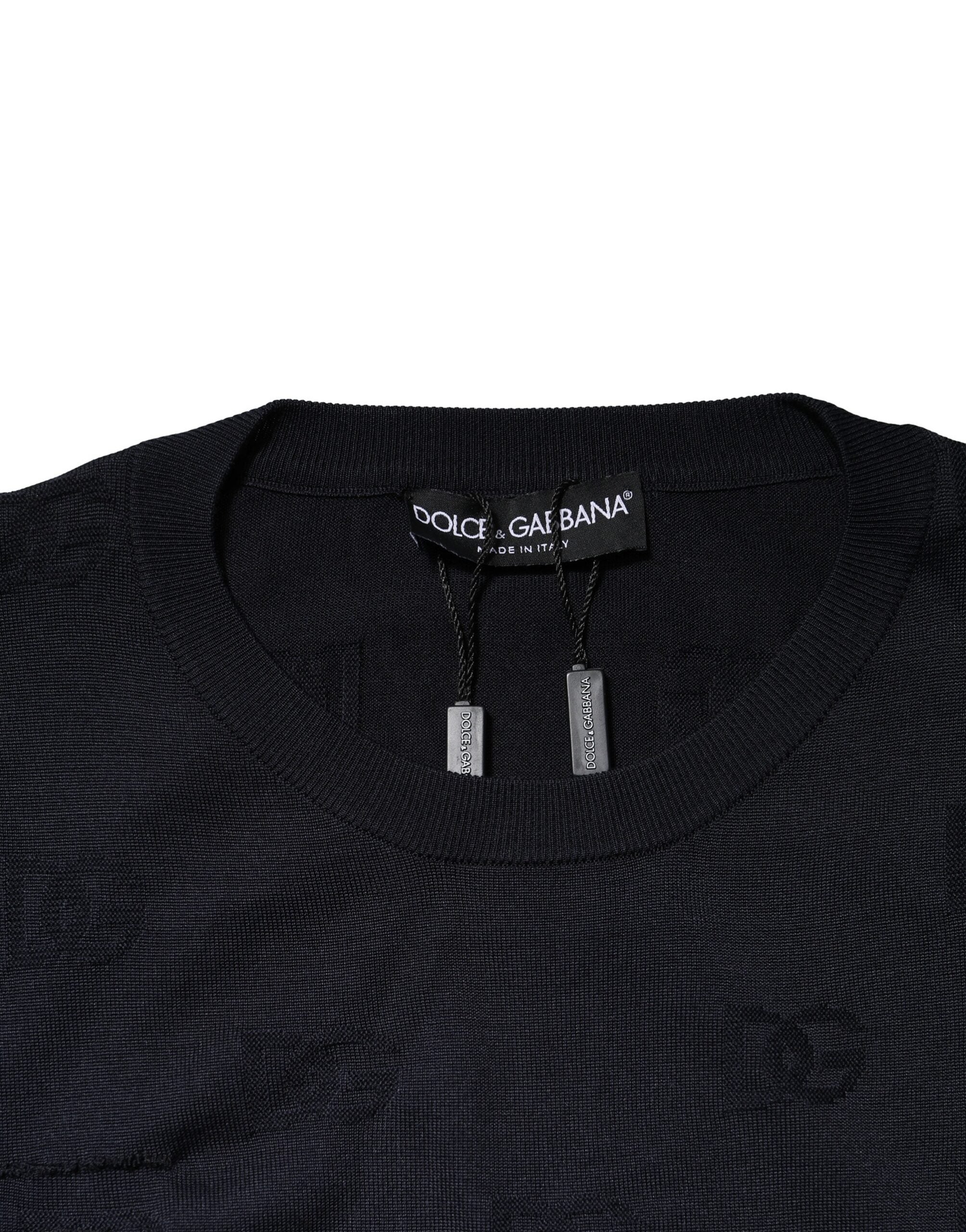 Sweat-shirt Dolce & Gabbana en soie noire avec col rond, style décontracté et élégant.