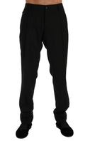 Pantalons en laine stretch à rayures noires de Dolce & Gabbana, style élégant et moderne, vue de face.