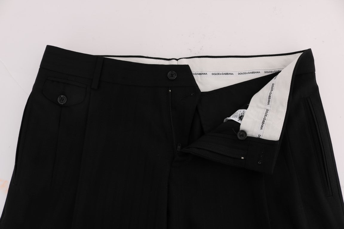 Pantalons en laine extensible à rayures noires de Dolce & Gabbana, style élégant et moderne, vue de face.