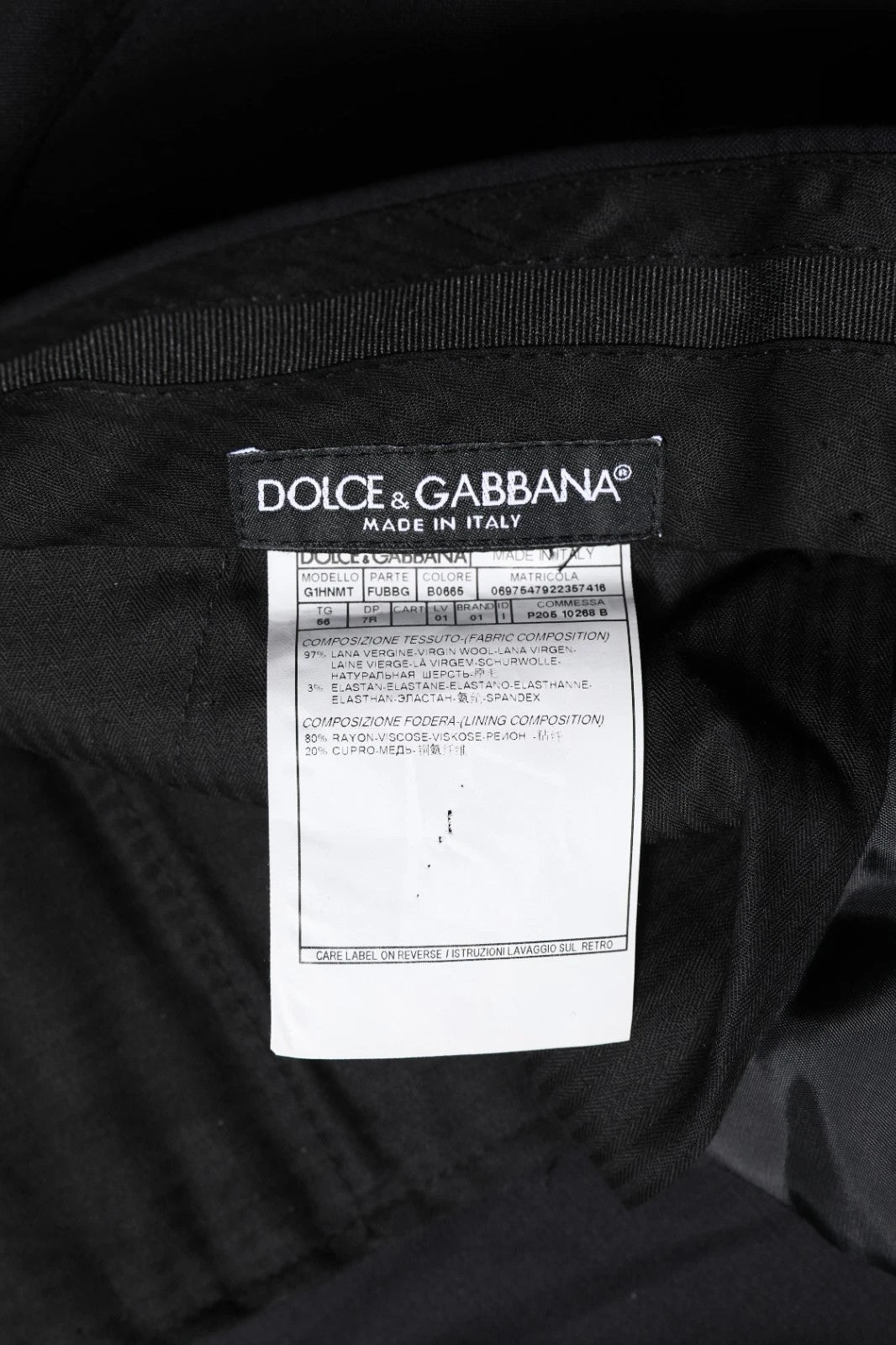 Pantalon homme Dolce & Gabbana en laine noire, costume formel élégant avec coupe ajustée et détails sophistiqués.