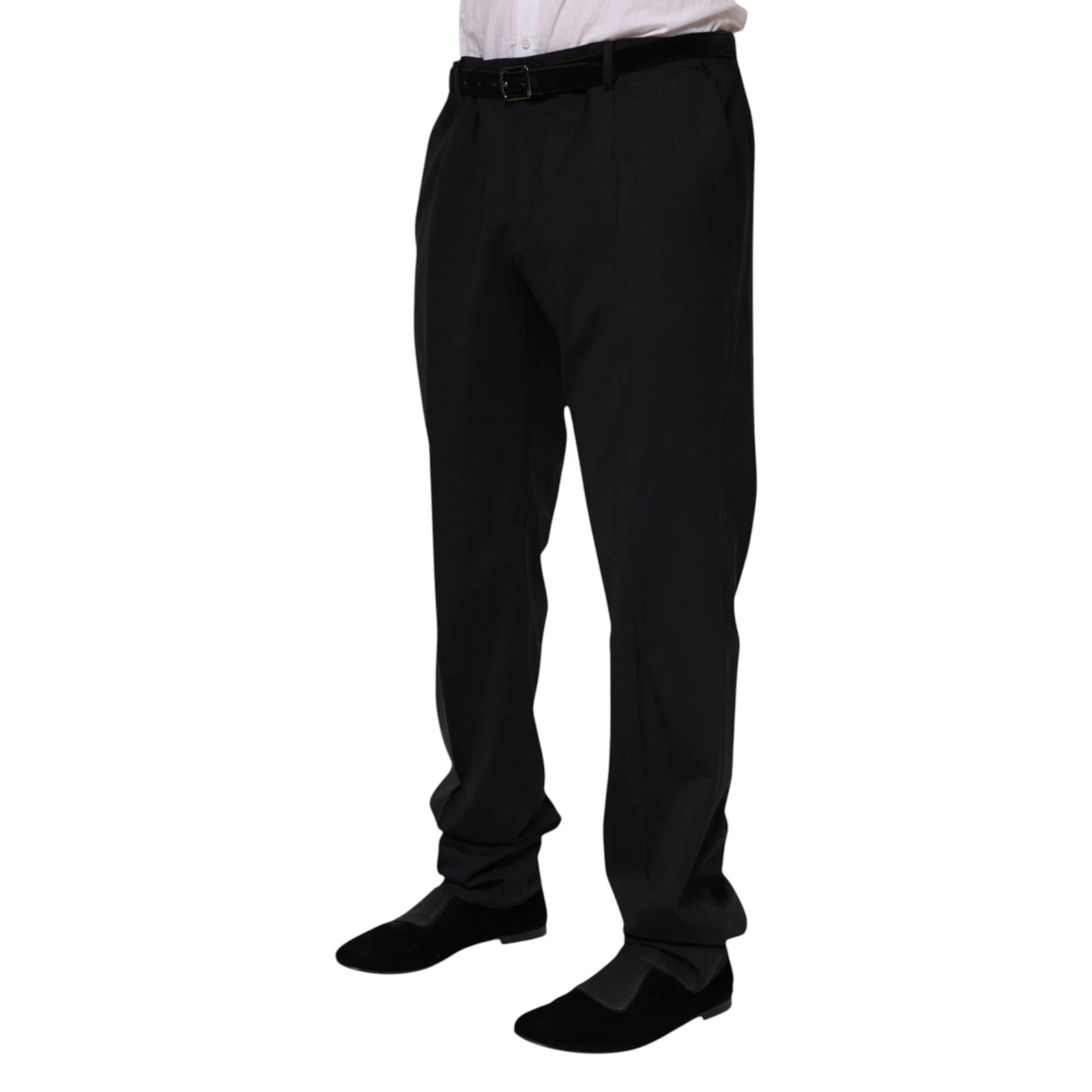 Pantalon homme Dolce & Gabbana en laine noire, pantalon formel élégant avec coupe ajustée et finition sophistiquée.