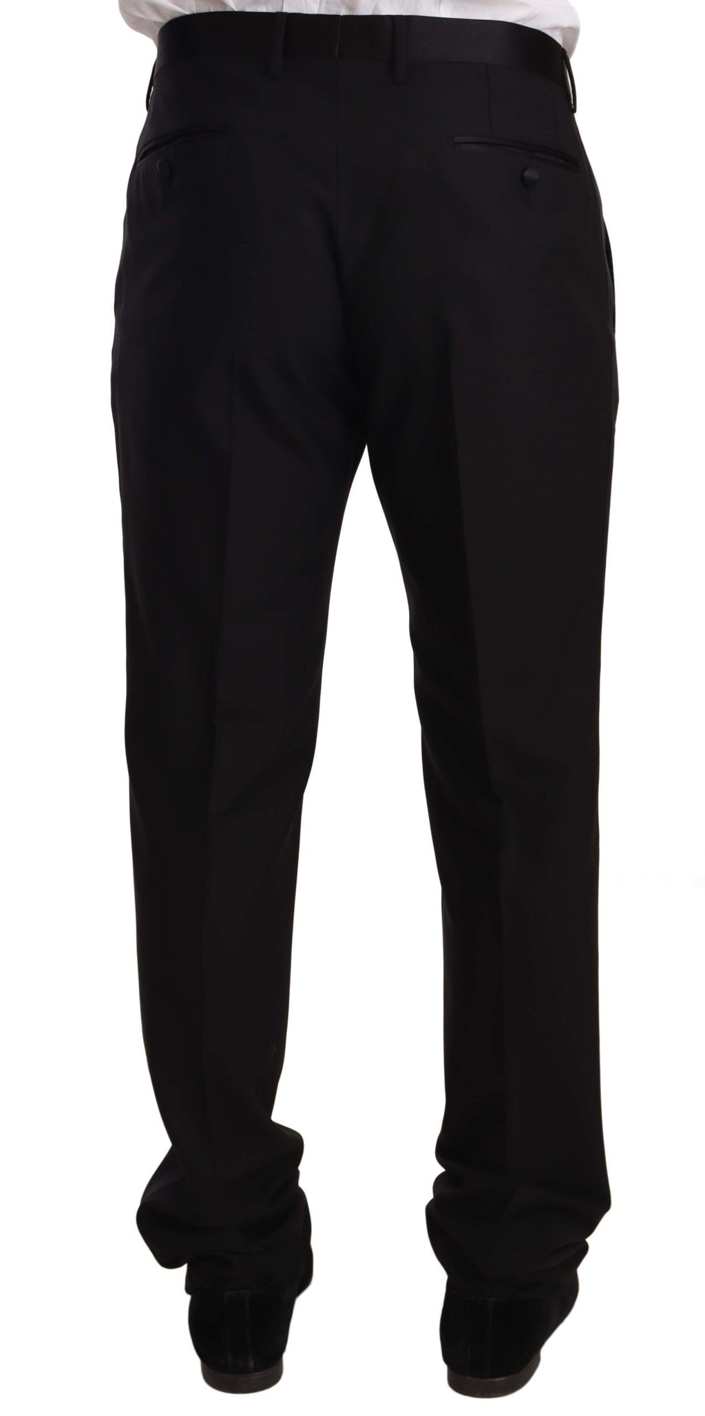 Pantalon de smoking en laine noire Dolce & Gabbana, pantalon formel élégant pour homme, vue de face.